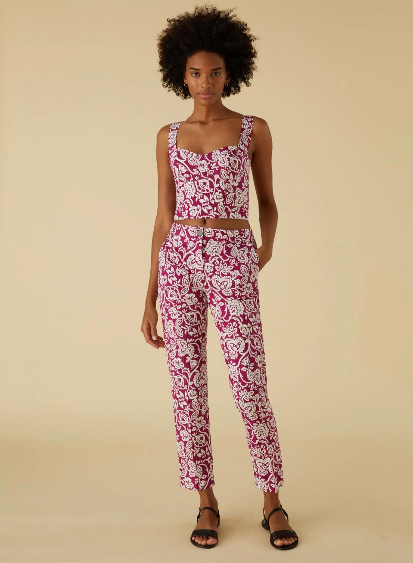 Raspberry Floral-patterned cotton poplin Trousers Emme Marella - 1