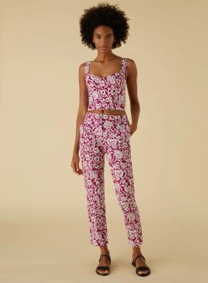 Raspberry Floral-patterned cotton poplin Trousers Emme Marella - 31779