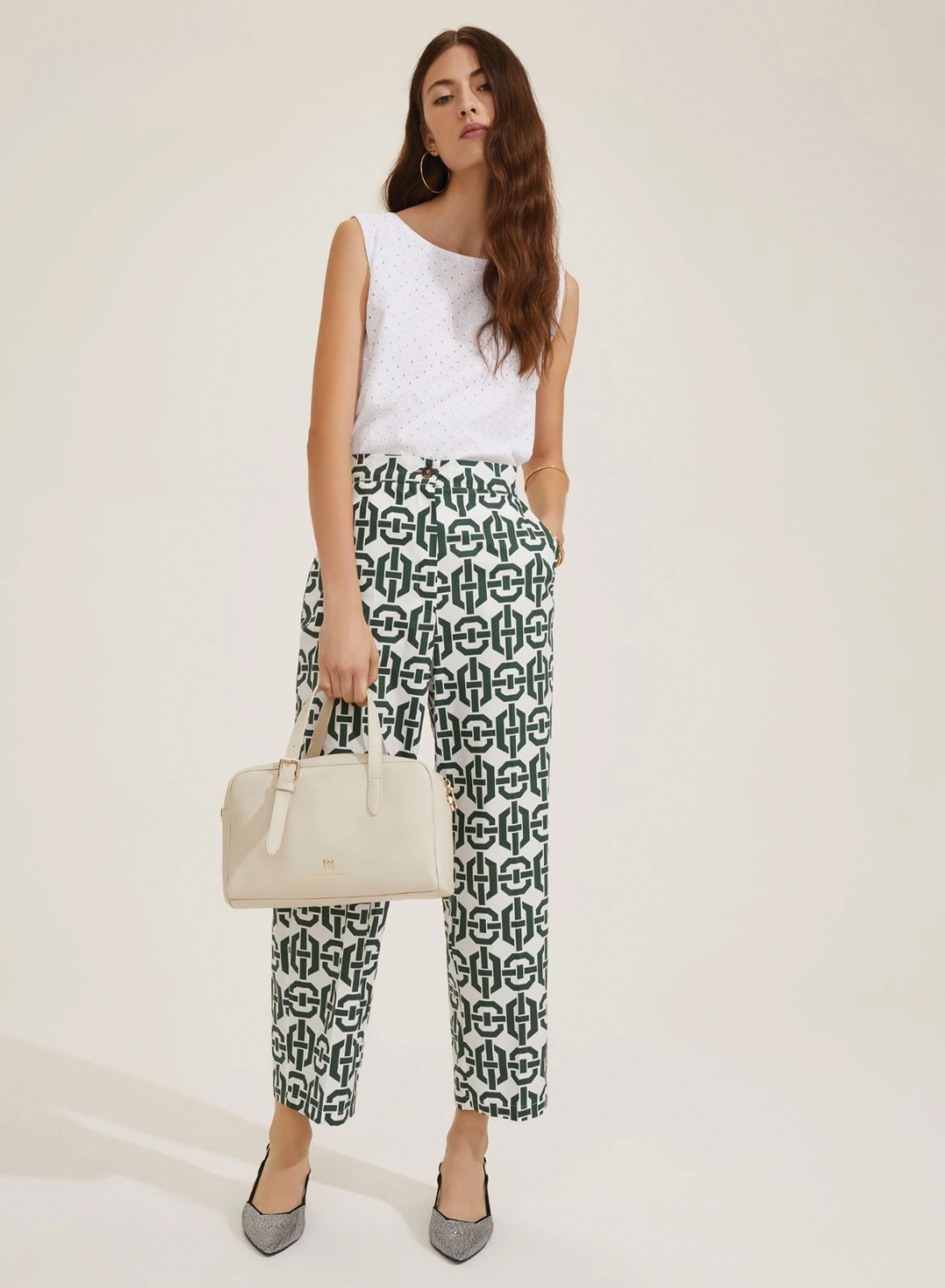 Green straight fit patterned Trousers Emme Marella - 1