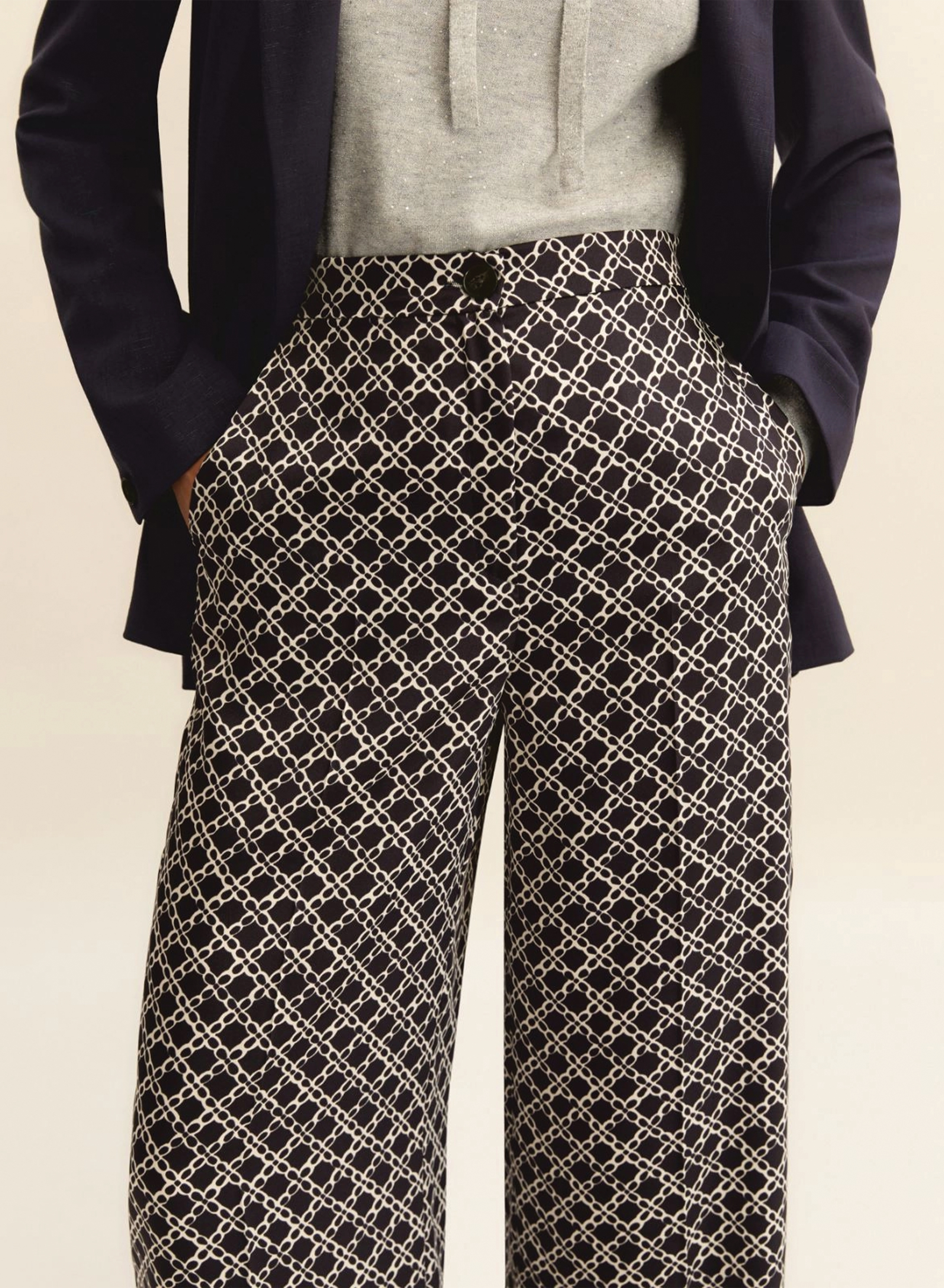 Navy Blue Παντελόνι twill με σχέδια Emme Marella - 1