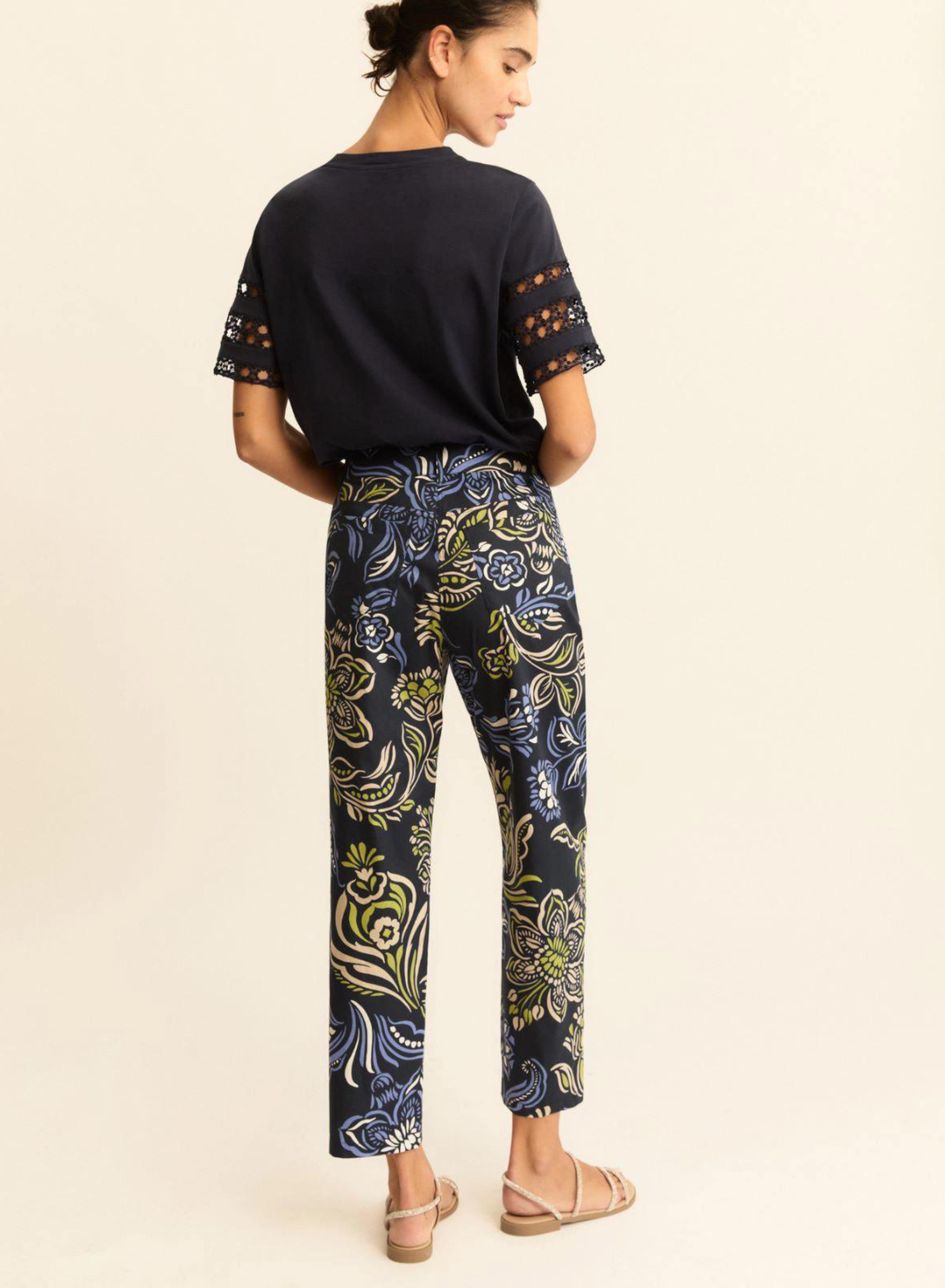 Navy Floral Παντελόνι Ποπλίνα με σχέδια Emme Marella - 2