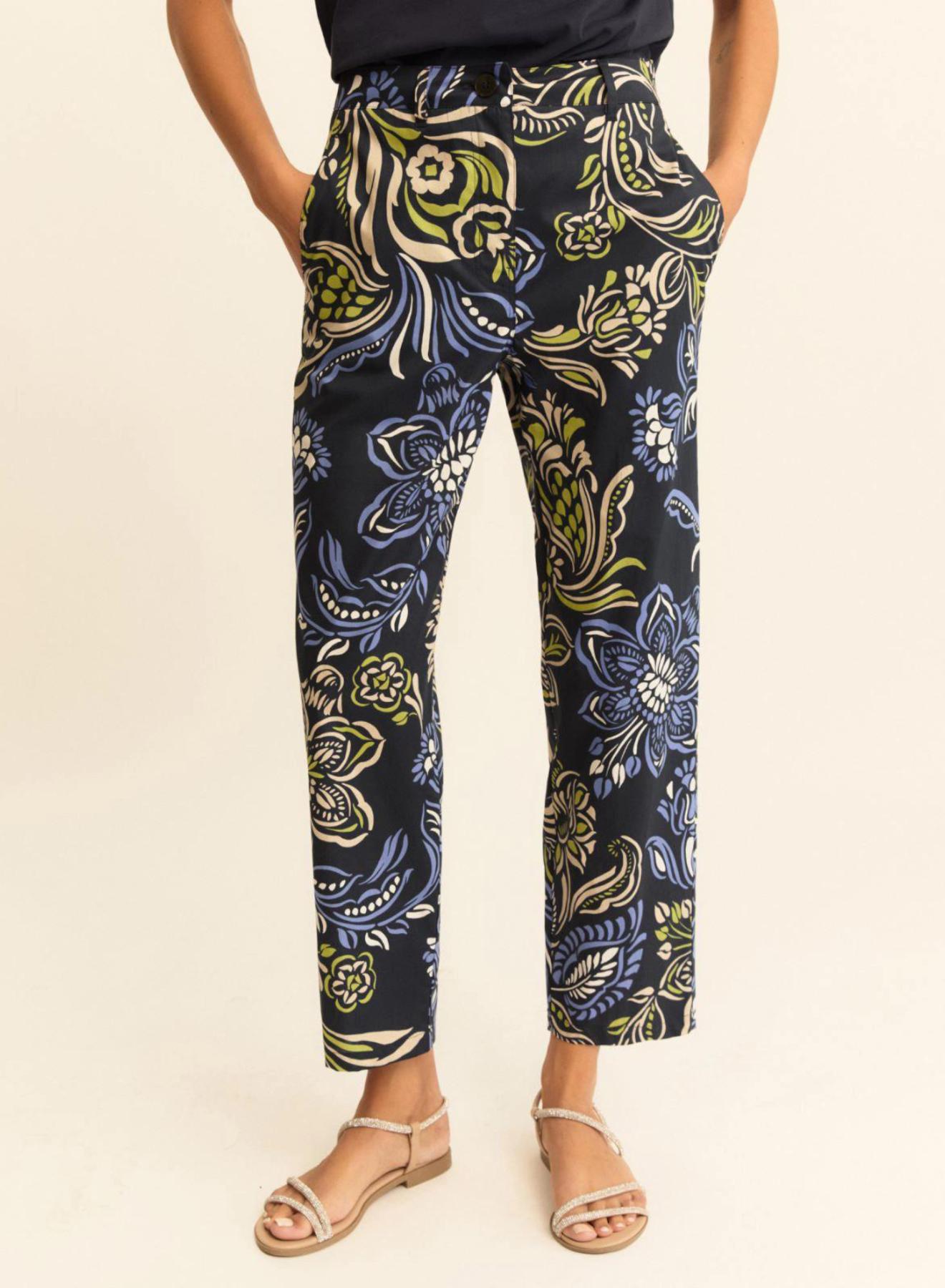 Navy Floral Παντελόνι Ποπλίνα με σχέδια Emme Marella - 4