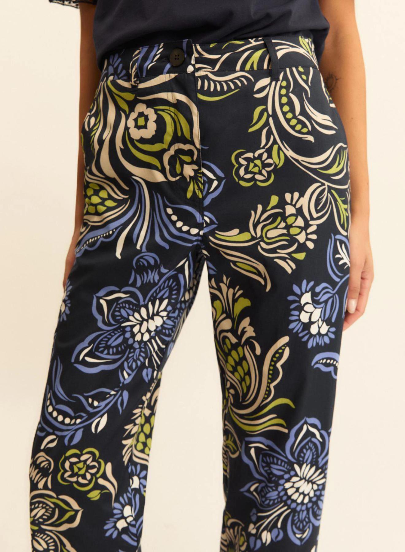 Navy Floral Παντελόνι Ποπλίνα με σχέδια Emme Marella - 5