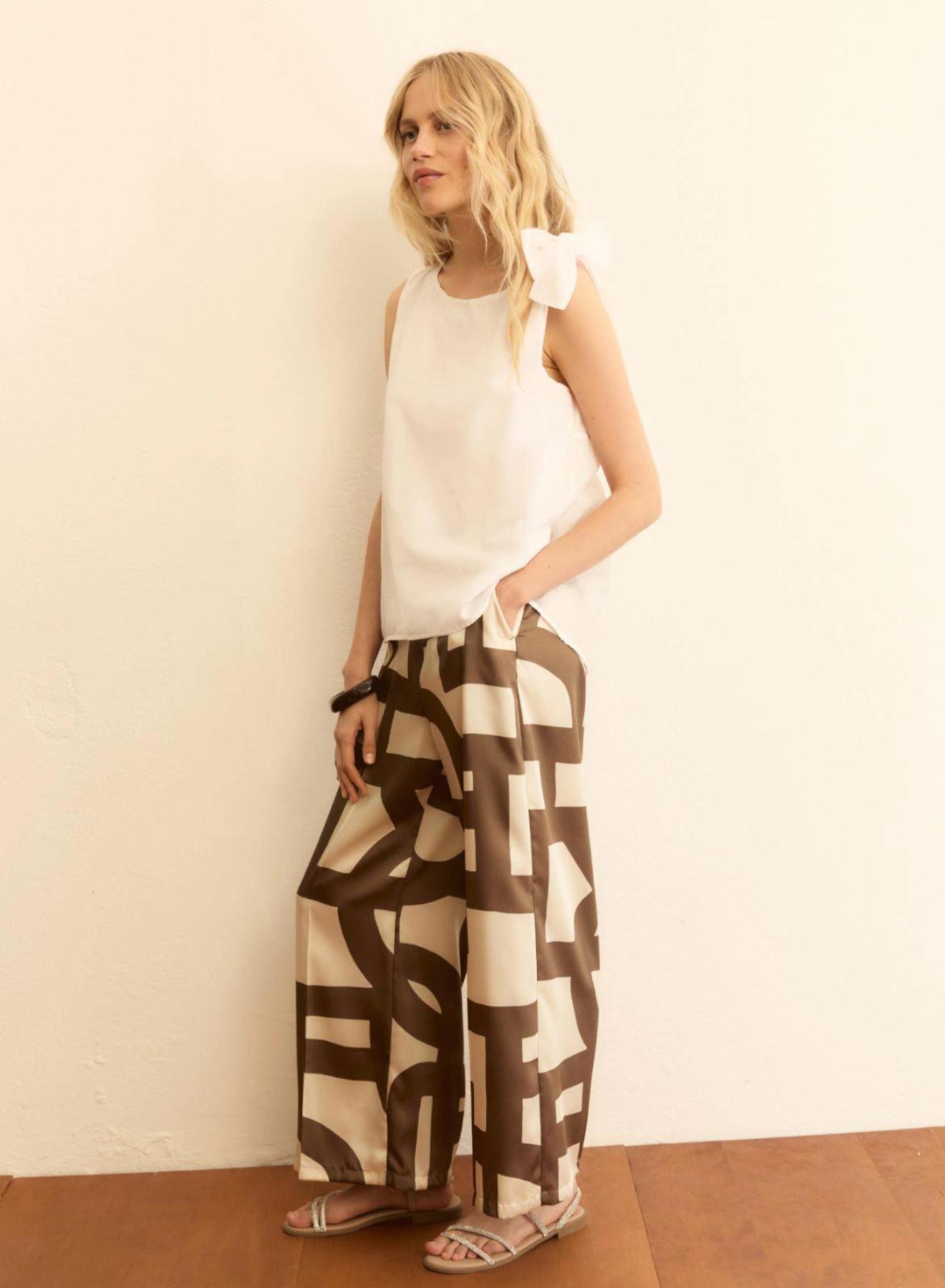 Καφέ-Εκρού Παντελόνι twill με σχέδια Emme Marella - 1