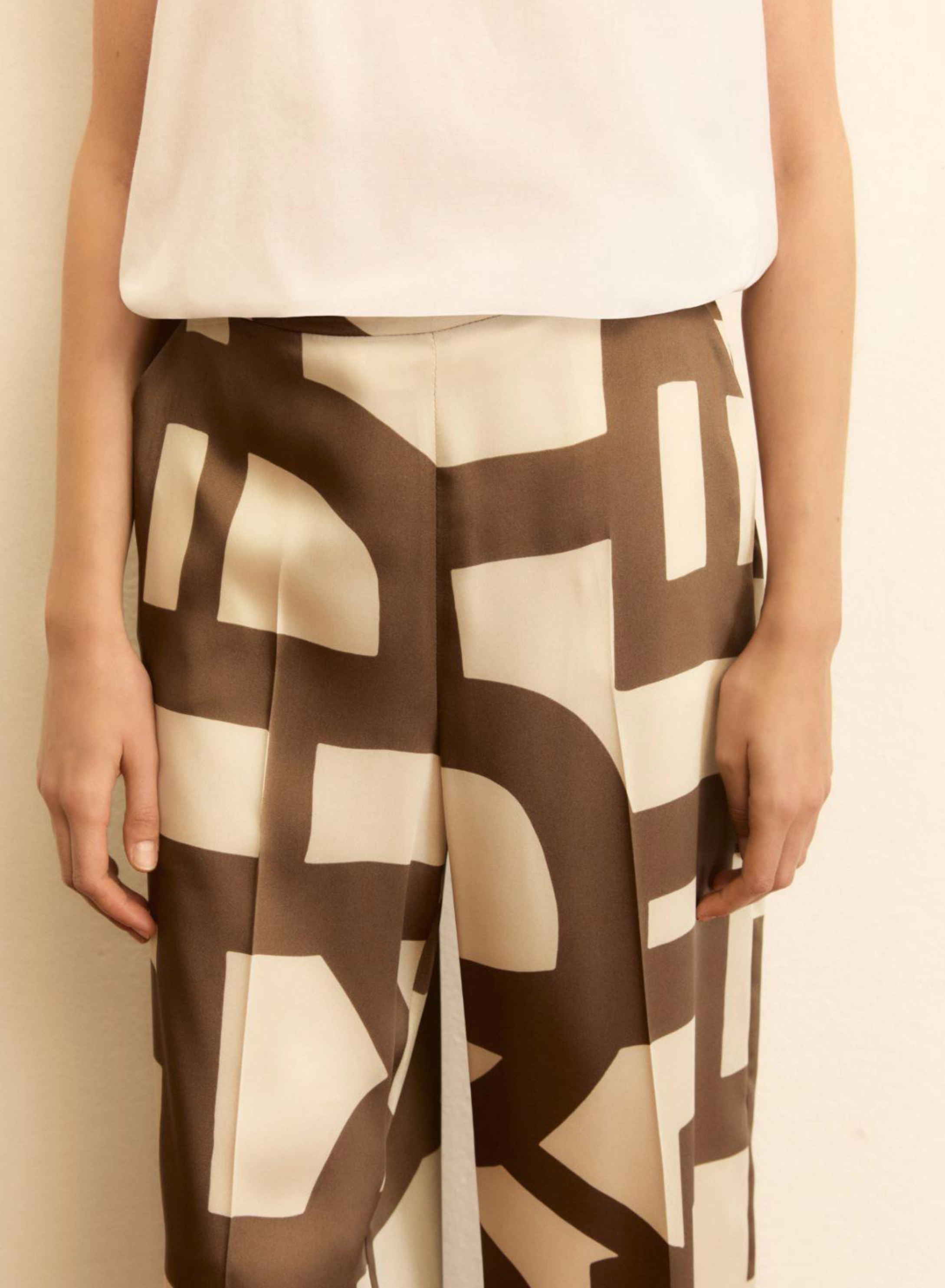 Καφέ-Εκρού Παντελόνι twill με σχέδια Emme Marella - 3