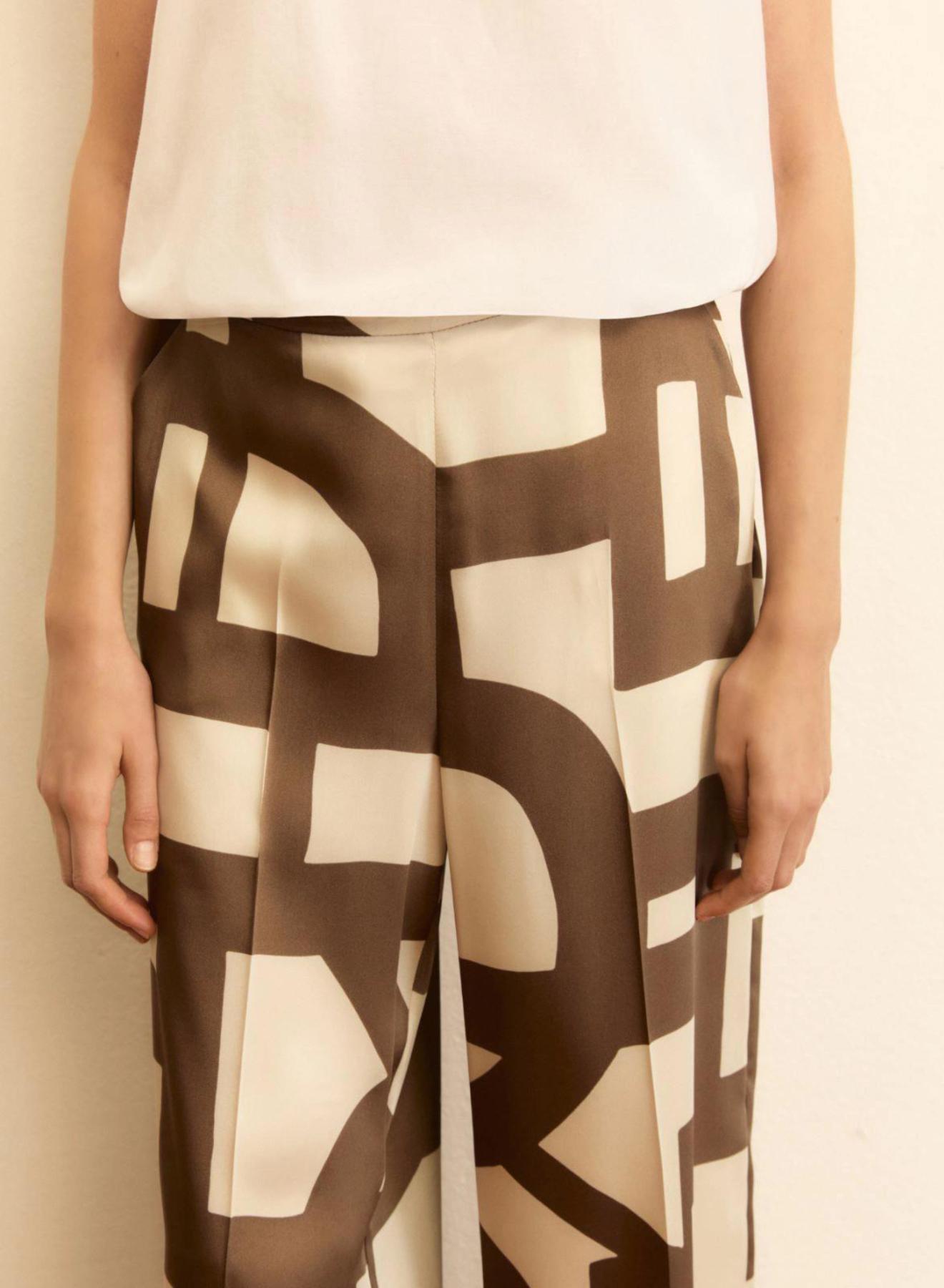 Καφέ-Εκρού Παντελόνι twill με σχέδια Emme Marella - 4