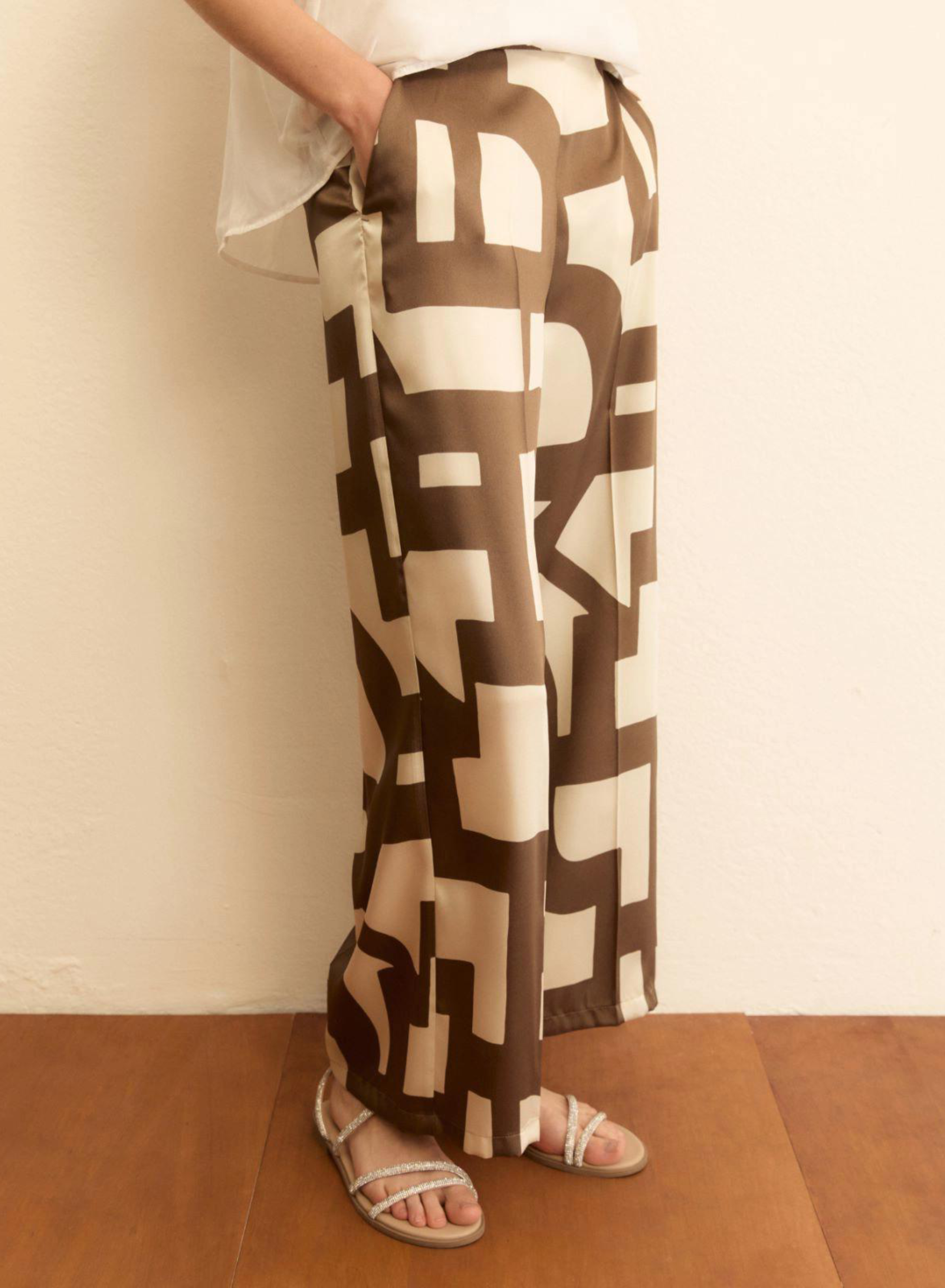 Καφέ-Εκρού Παντελόνι twill με σχέδια Emme Marella - 5