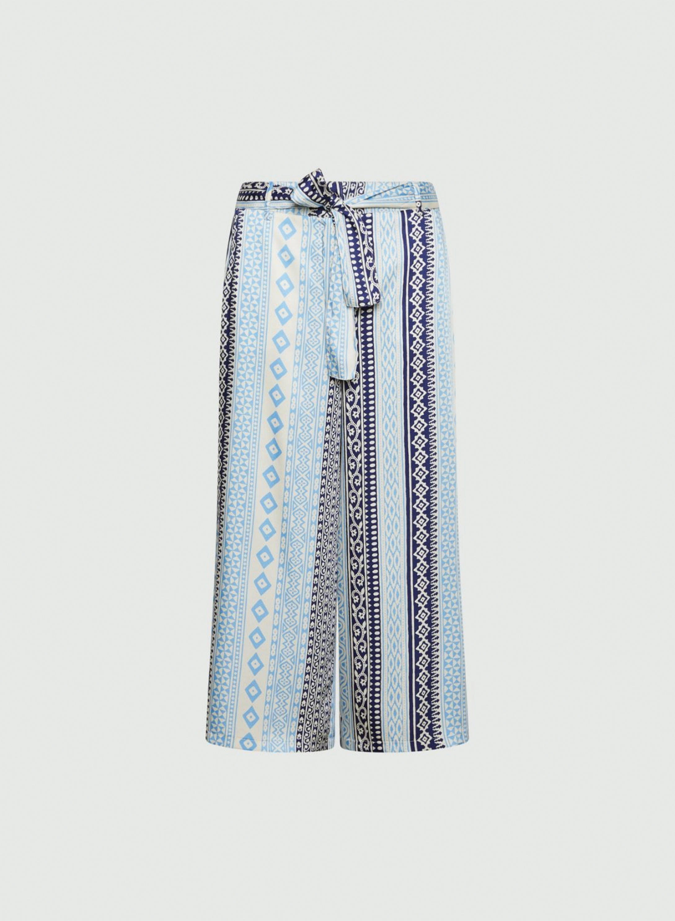 Μπλε-Γαλάζιο cropped Παντελόνι twill με σχέδια και με ζώνη σε ίδιο ύφασμα Emme Marella - 4