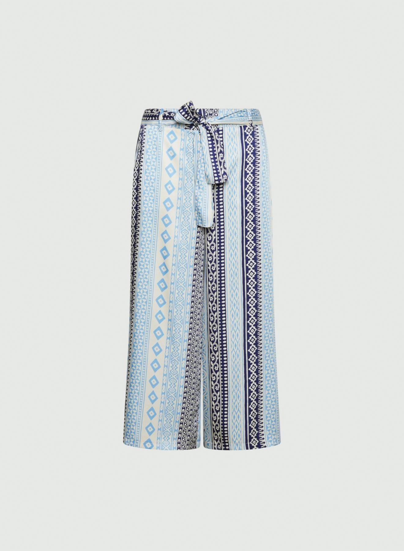 Μπλε-Γαλάζιο cropped Παντελόνι twill με σχέδια και με ζώνη σε ίδιο ύφασμα Emme Marella - 5