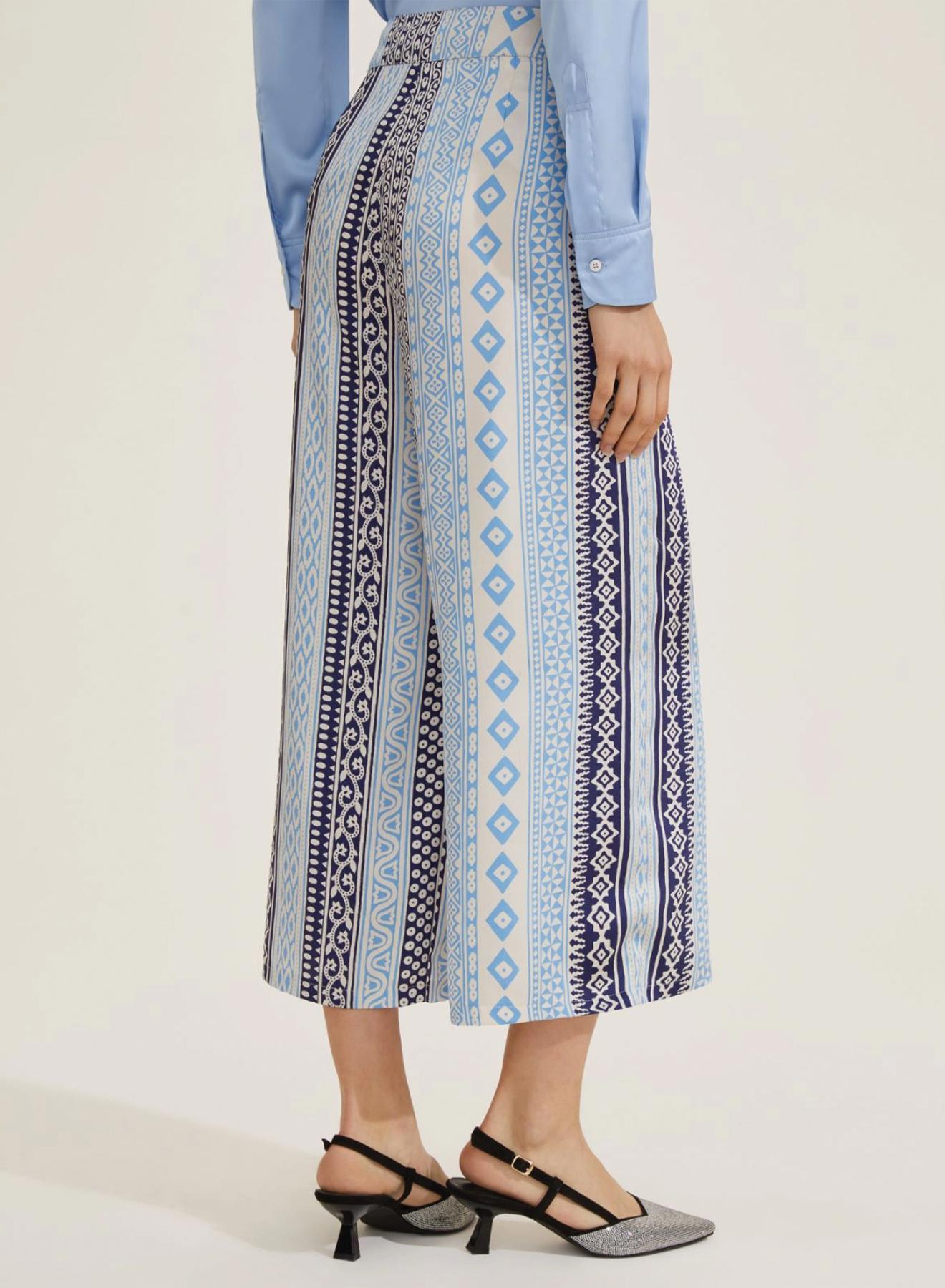 Μπλε-Γαλάζιο cropped Παντελόνι twill με σχέδια και με ζώνη σε ίδιο ύφασμα Emme Marella - 2