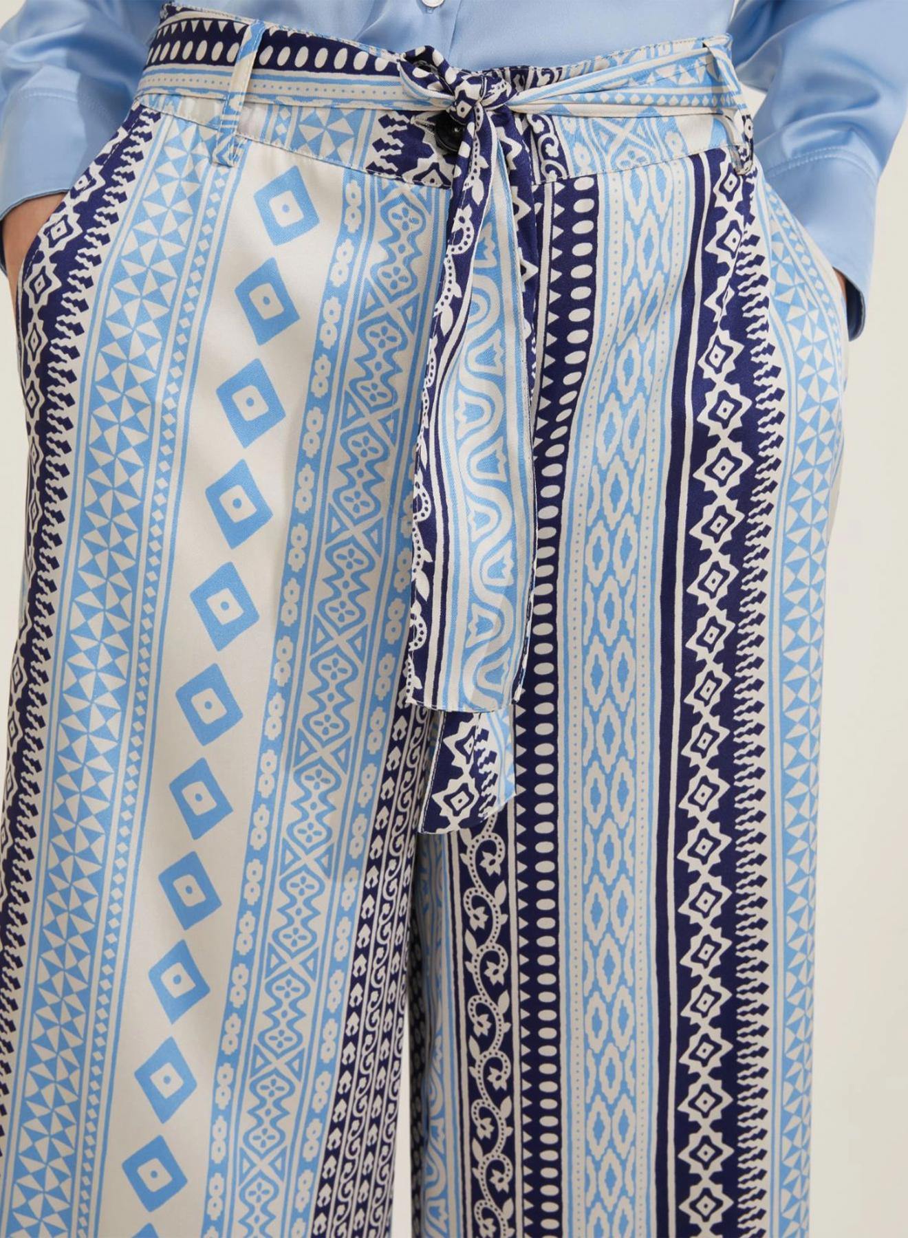 Μπλε-Γαλάζιο cropped Παντελόνι twill με σχέδια και με ζώνη σε ίδιο ύφασμα Emme Marella - 4