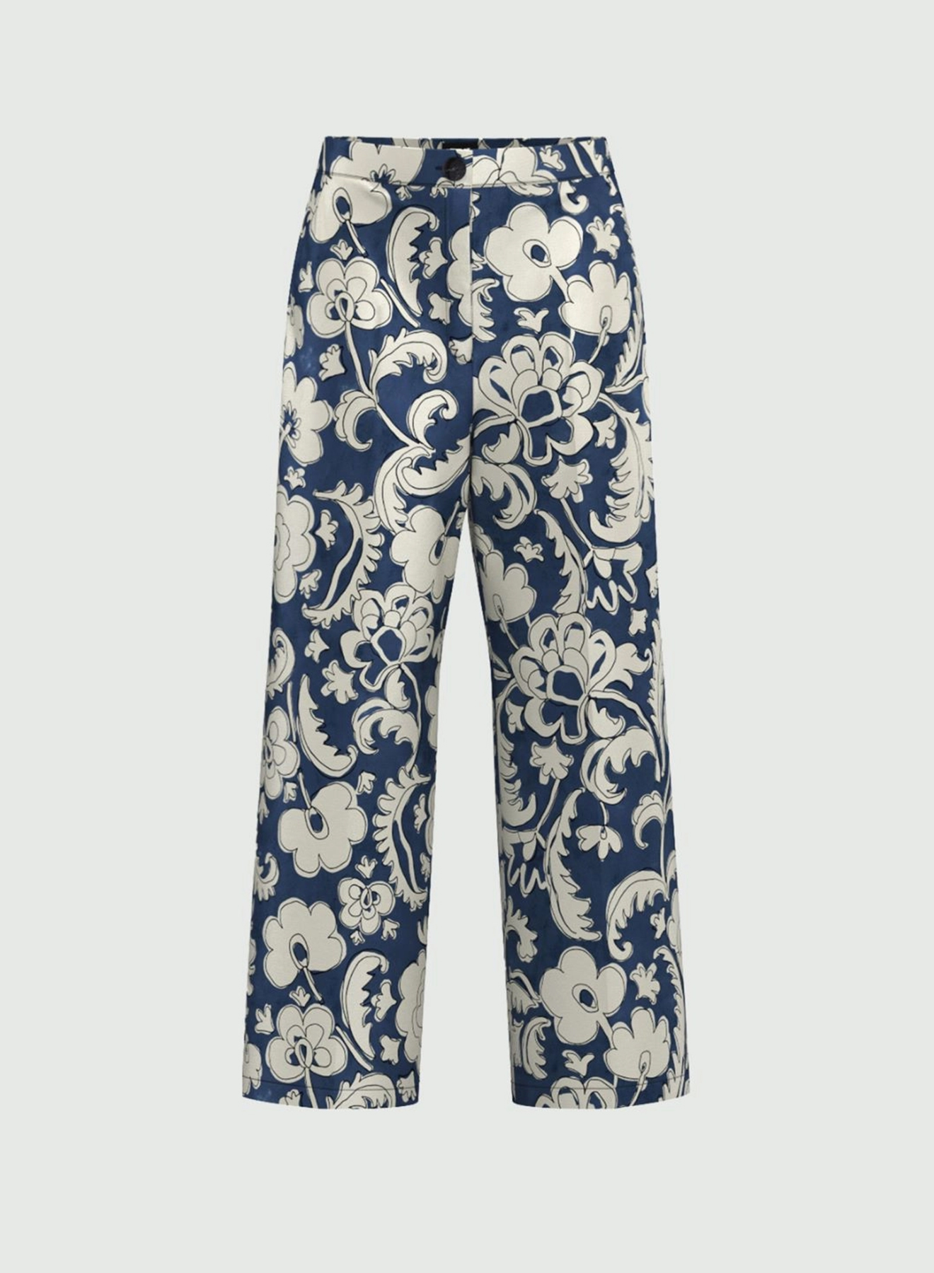 Navy Blue-Εκρού Παντελόνι twill με σχέδια Emme Marella - 4