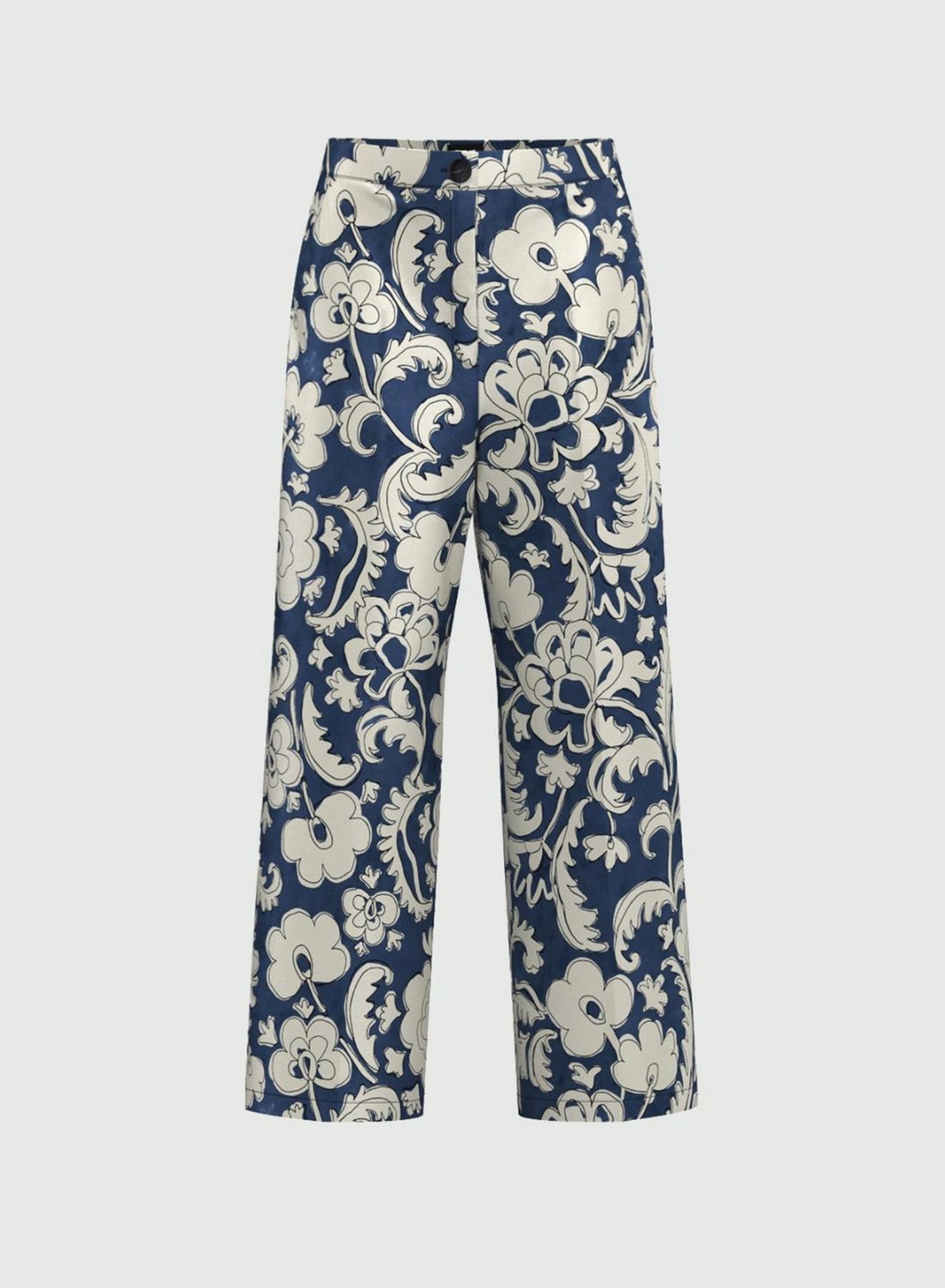 Navy Blue-Ecru patterned twill cropped Trousers Emme Marella - 5