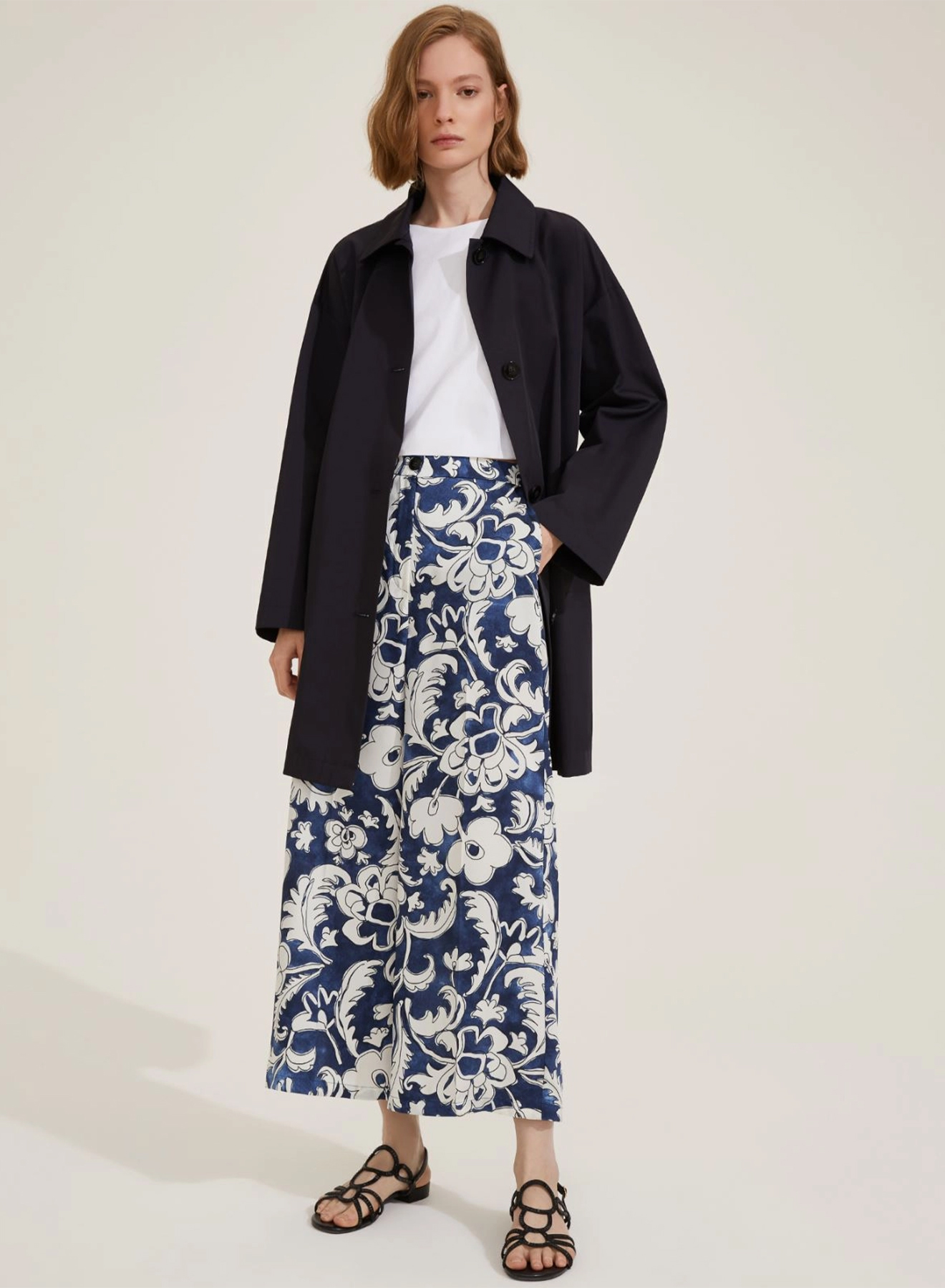 Navy Blue-Εκρού Παντελόνι twill με σχέδια Emme Marella - 0
