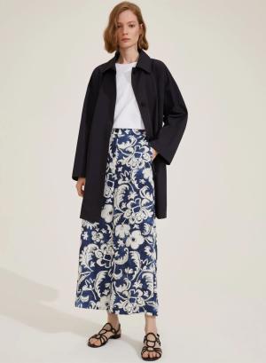 Navy Blue-Ecru patterned twill cropped Trousers Emme Marella - 40463