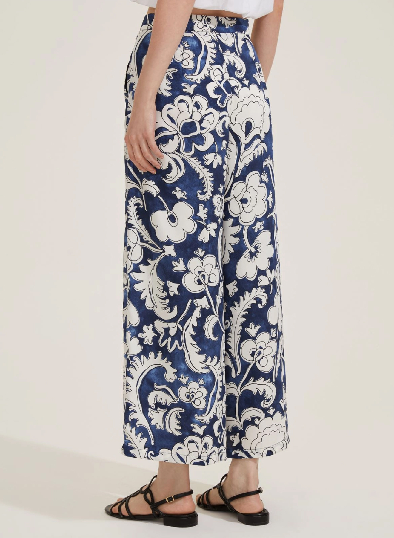 Navy Blue-Εκρού Παντελόνι twill με σχέδια Emme Marella - 1