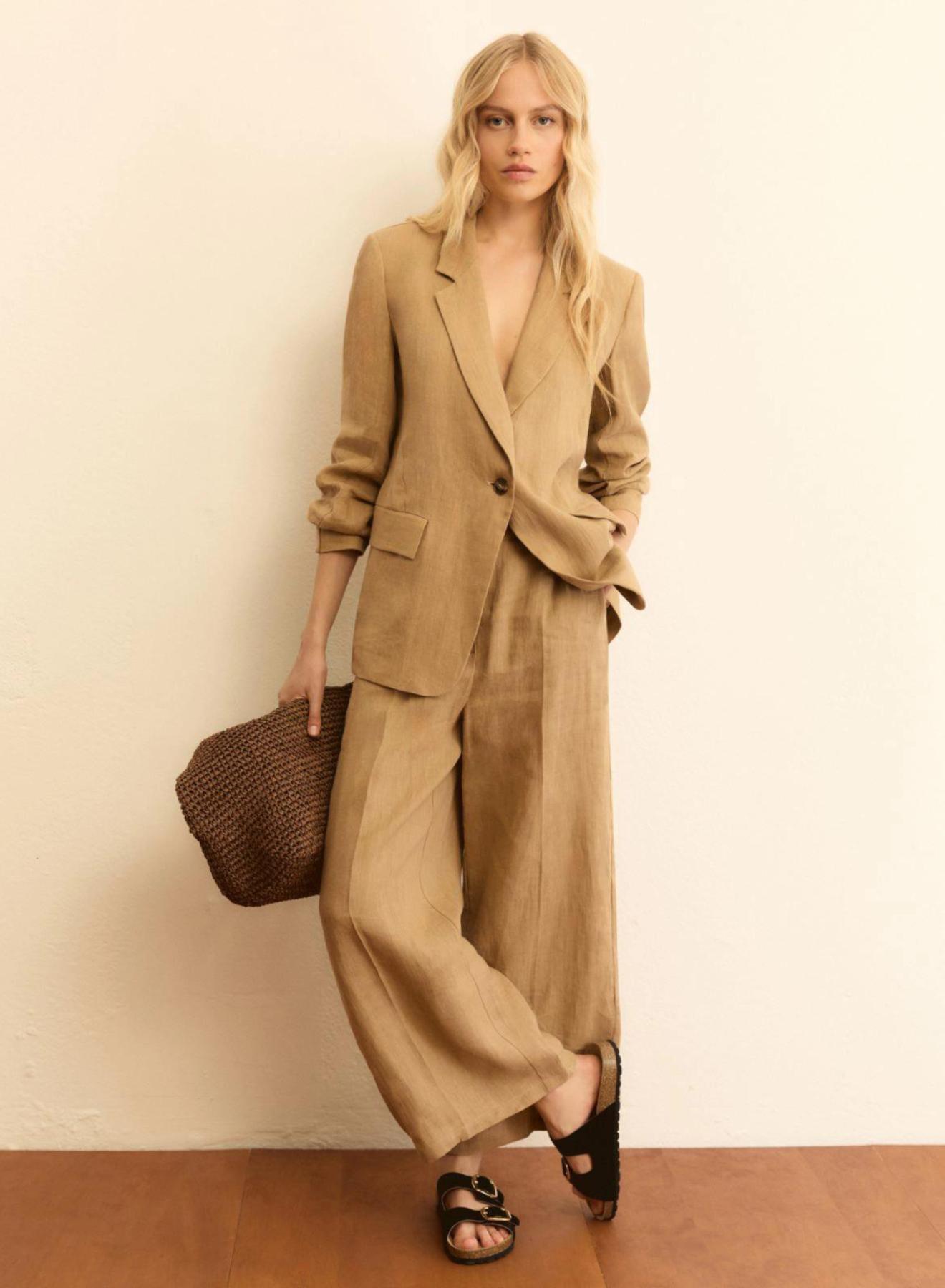 Κάμελ λινό Παντελόνι σε ίσια γραμμή Emme Marella - 1