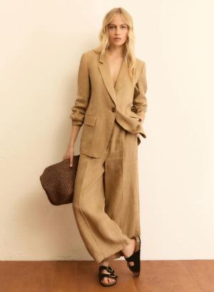 Κάμελ λινό Παντελόνι σε ίσια γραμμή Emme Marella - 56980