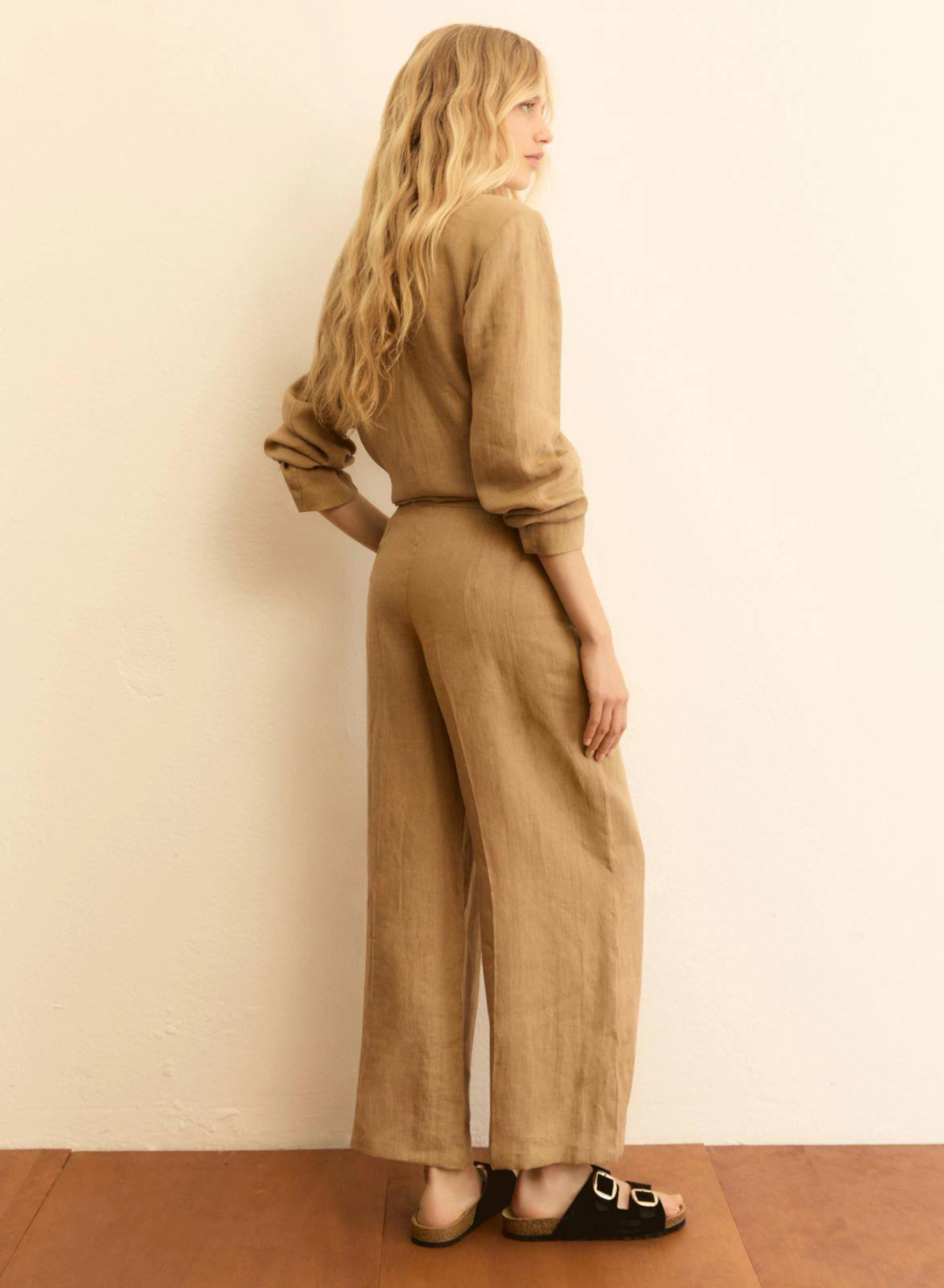 Κάμελ λινό Παντελόνι σε ίσια γραμμή Emme Marella - 1