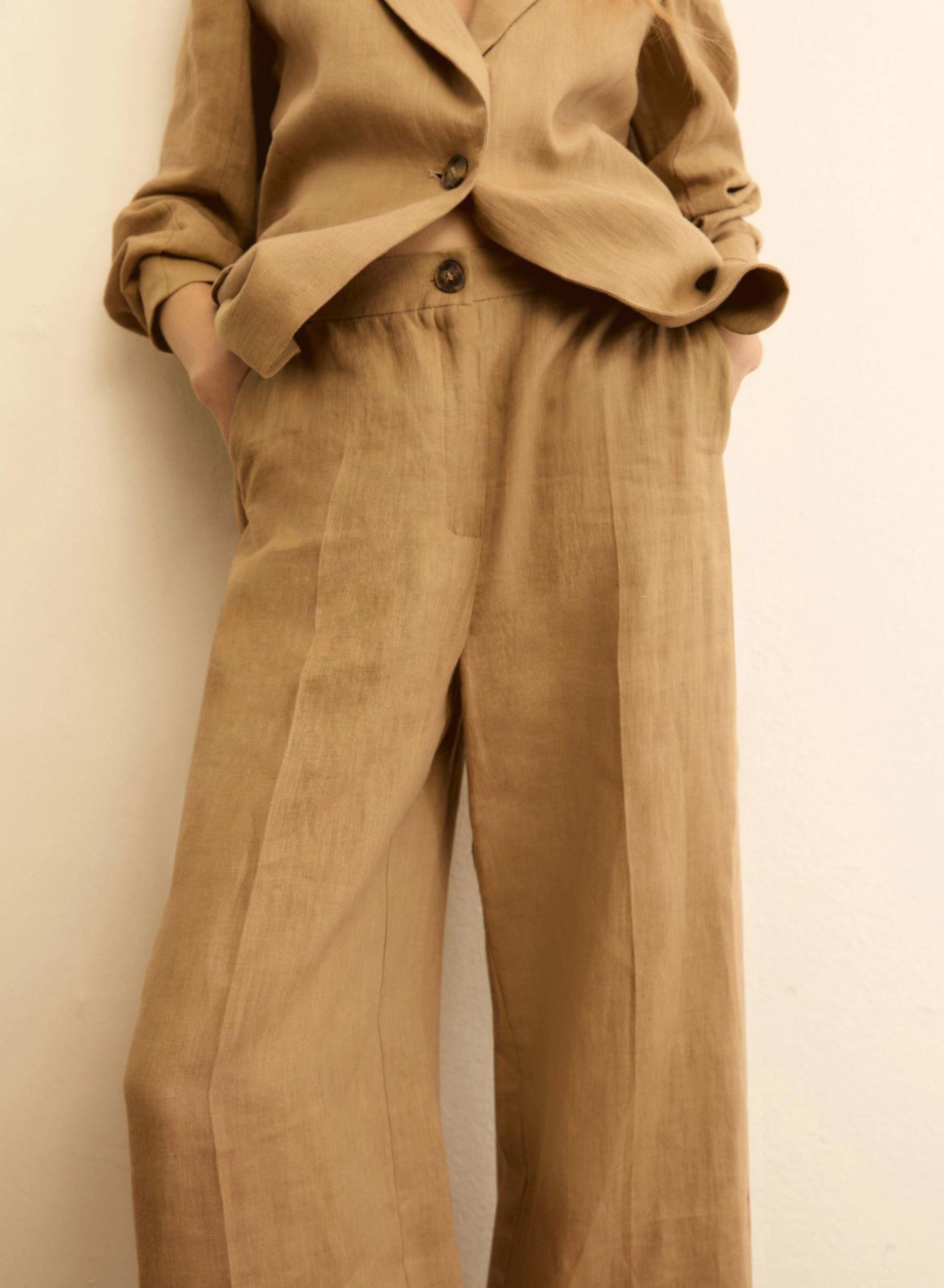 Κάμελ λινό Παντελόνι σε ίσια γραμμή Emme Marella - 4