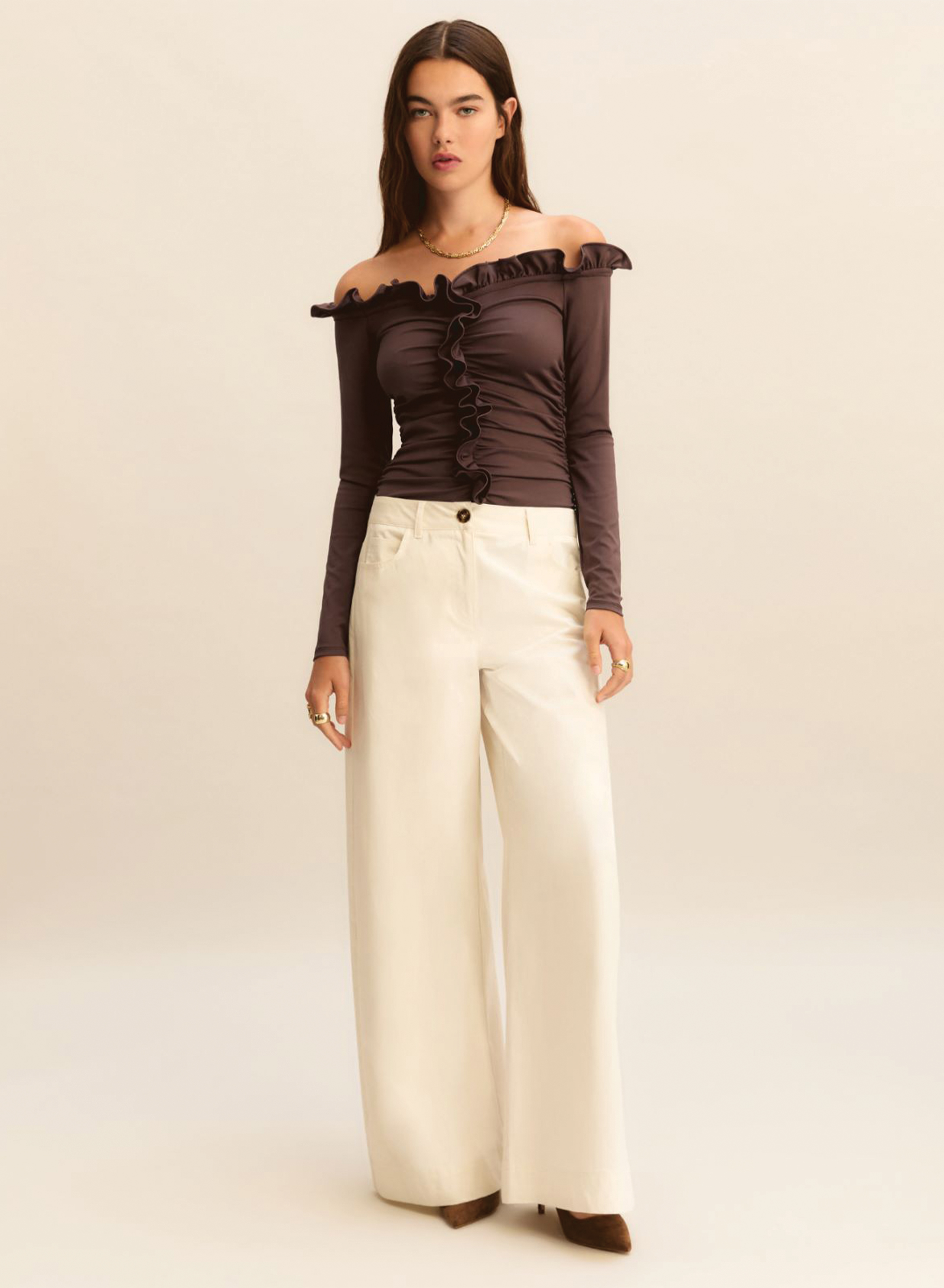 Wool White wide leg Παντελόνι Emme Marella - 4