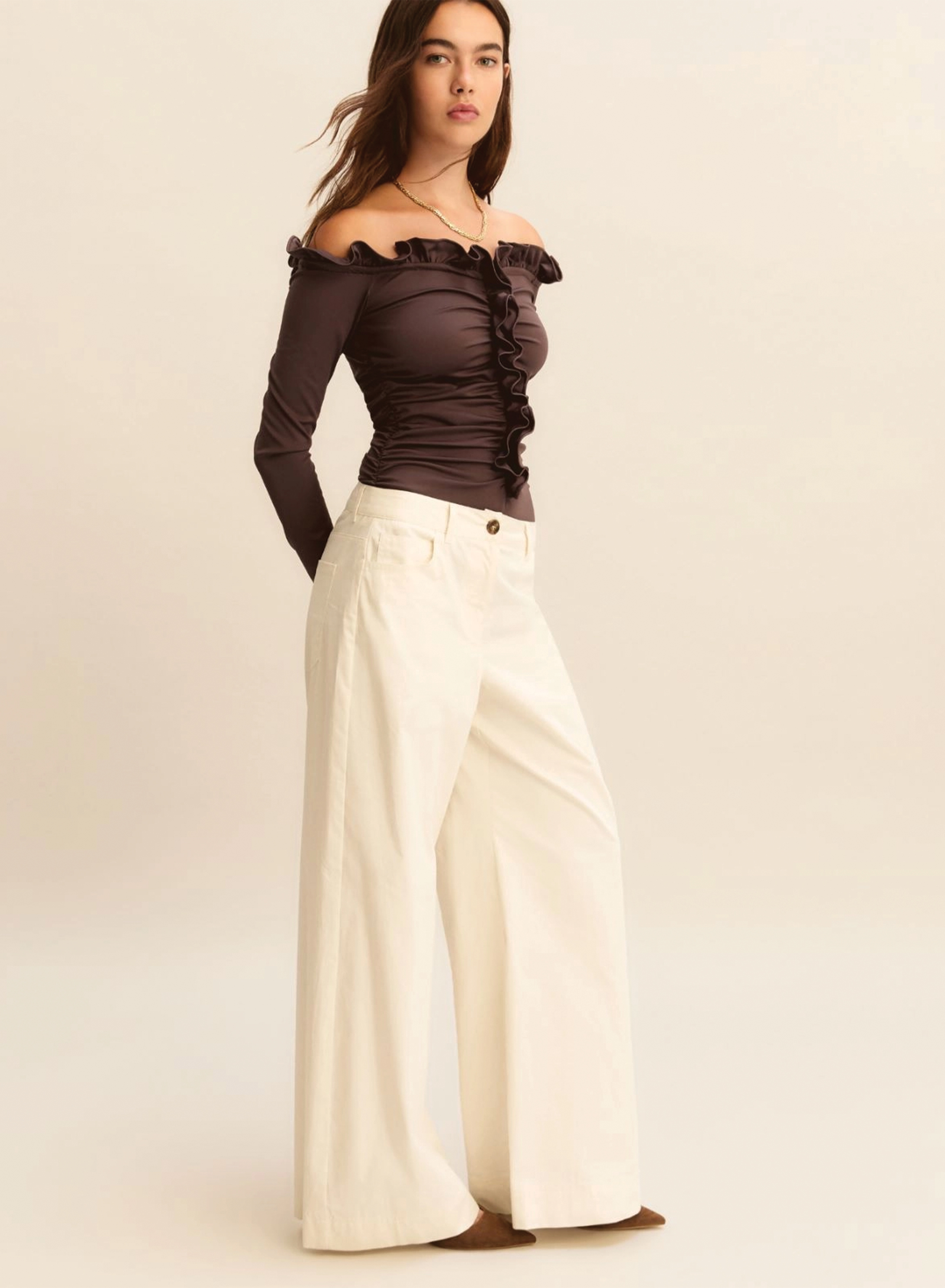 Wool White wide leg Παντελόνι Emme Marella - 0