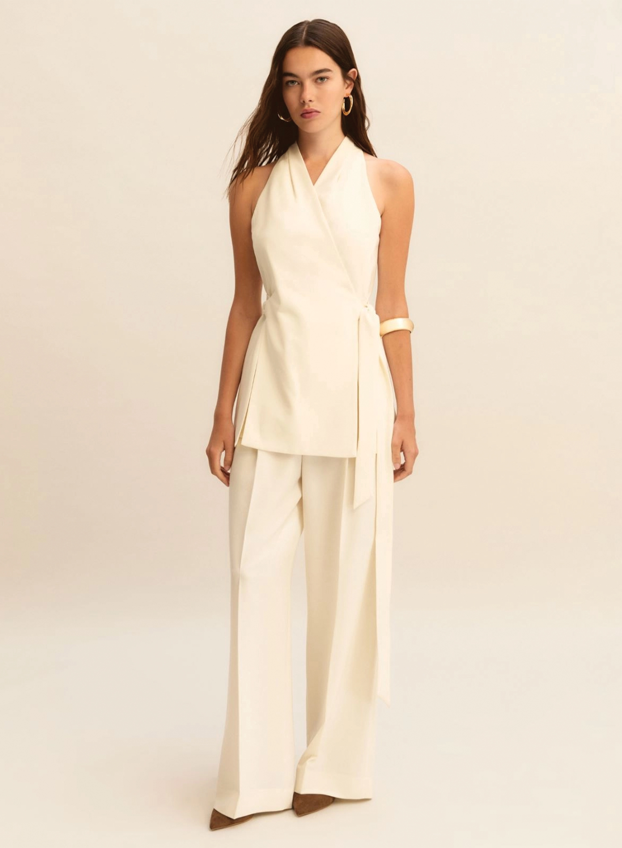 Wool White loose fit Παντελόνι Emme Marella - 4