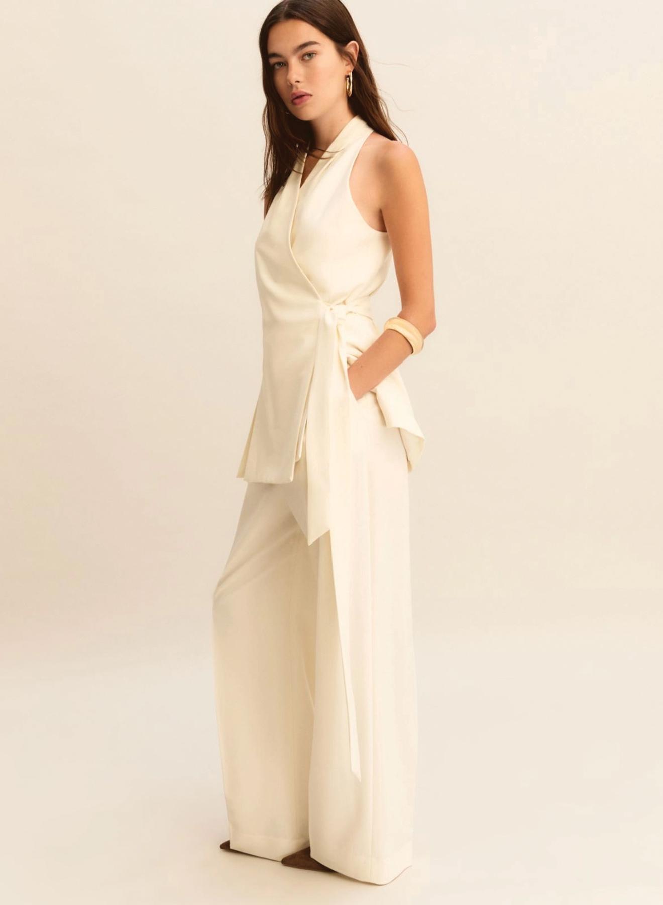 Wool White loose fit Παντελόνι Emme Marella - 1