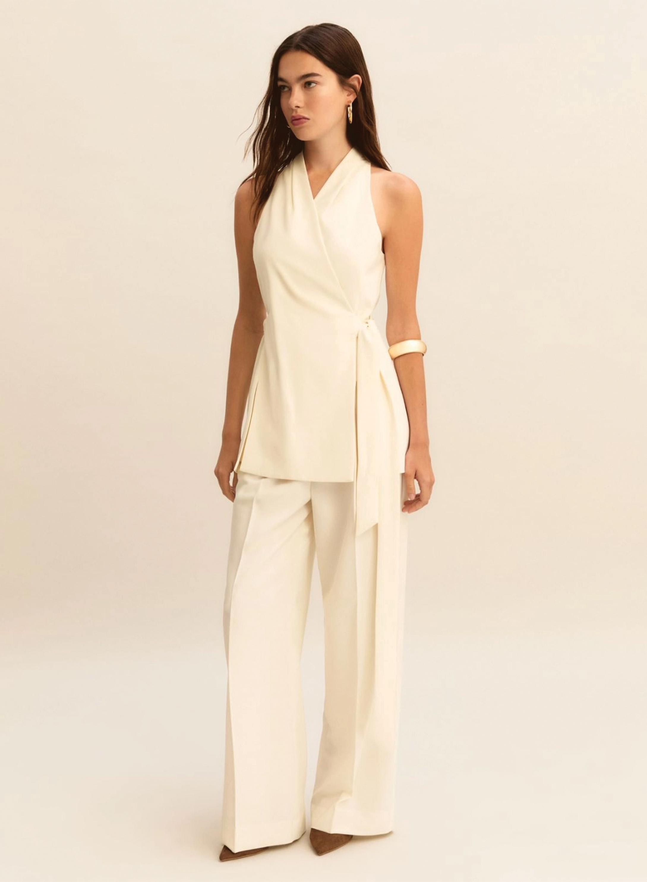 Wool White criss cross αμάνικο Τοπ Emme Marella - 4