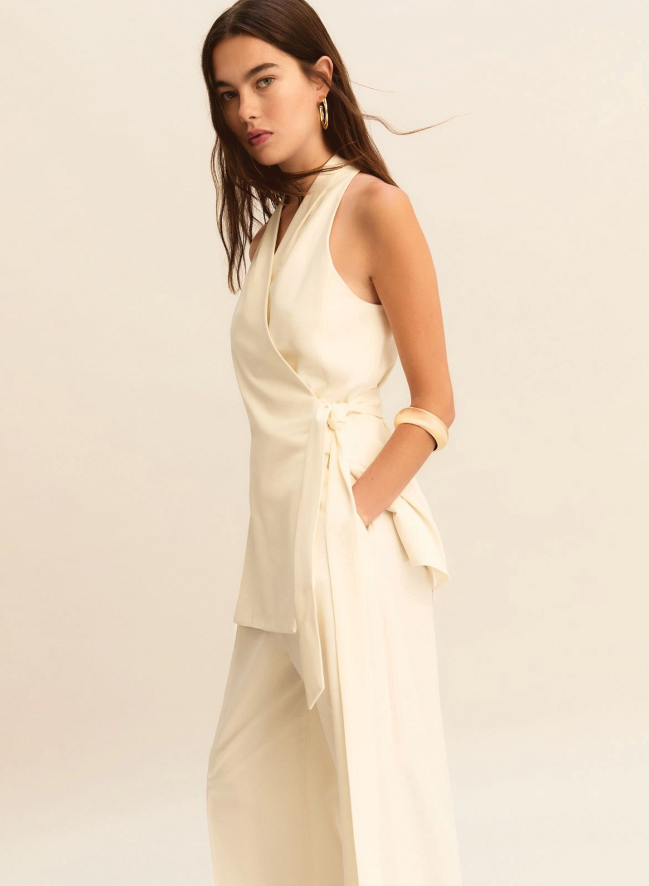 Wool White criss cross αμάνικο Τοπ Emme Marella - 0