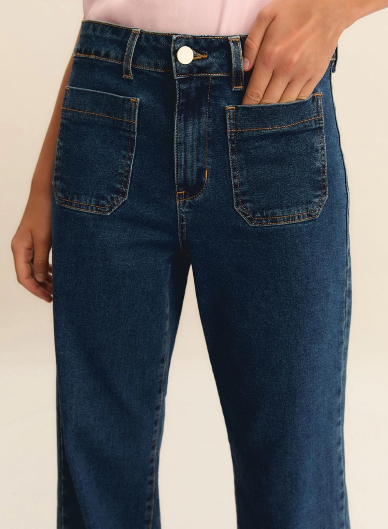 Navy Blue Παντελόνι καμπάνα με τσέπες μπροστά Emme Marella - 3