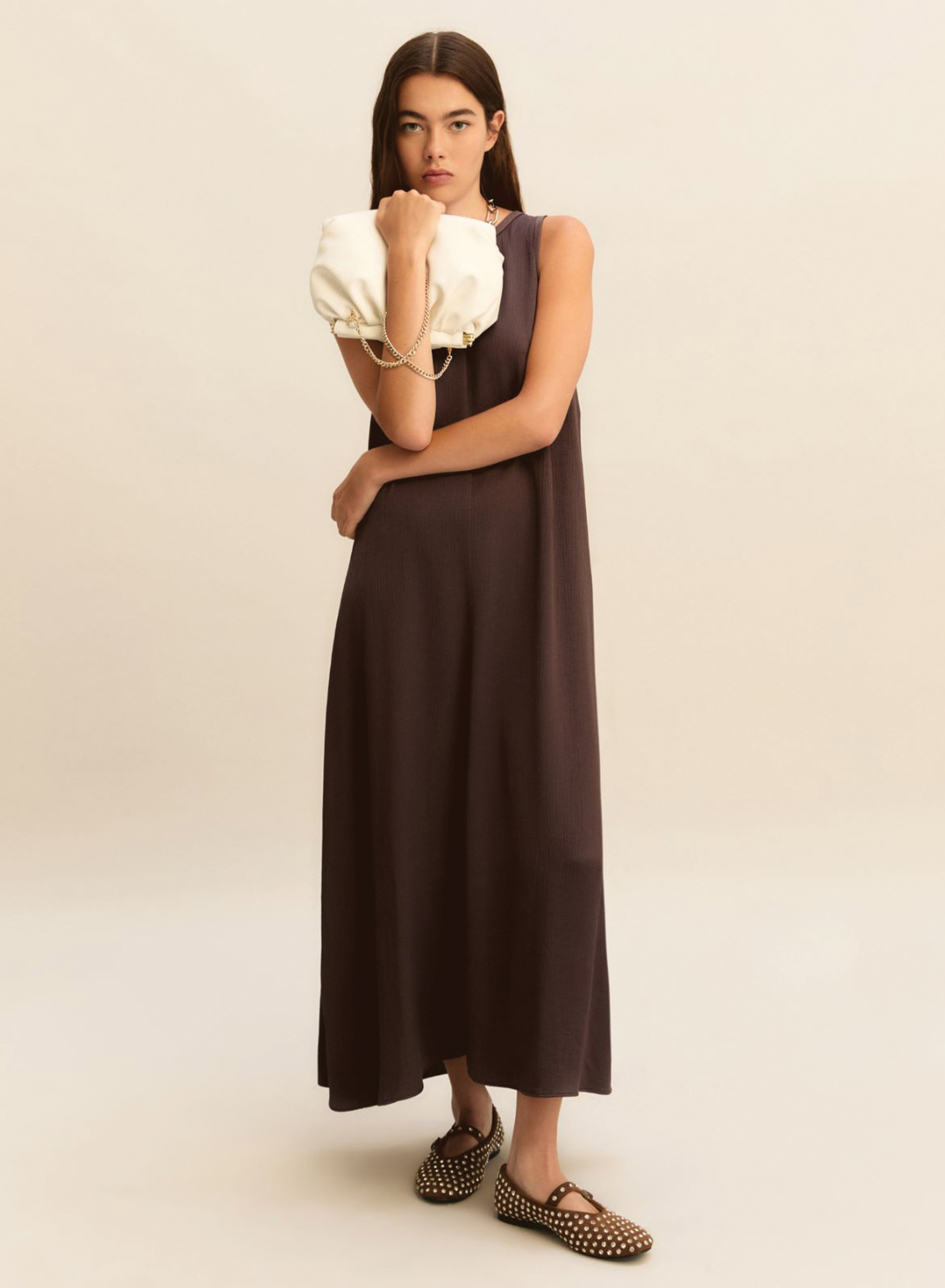 Σοκολά μακρύ αμάνικο φόρεμα Emme Marella - 0