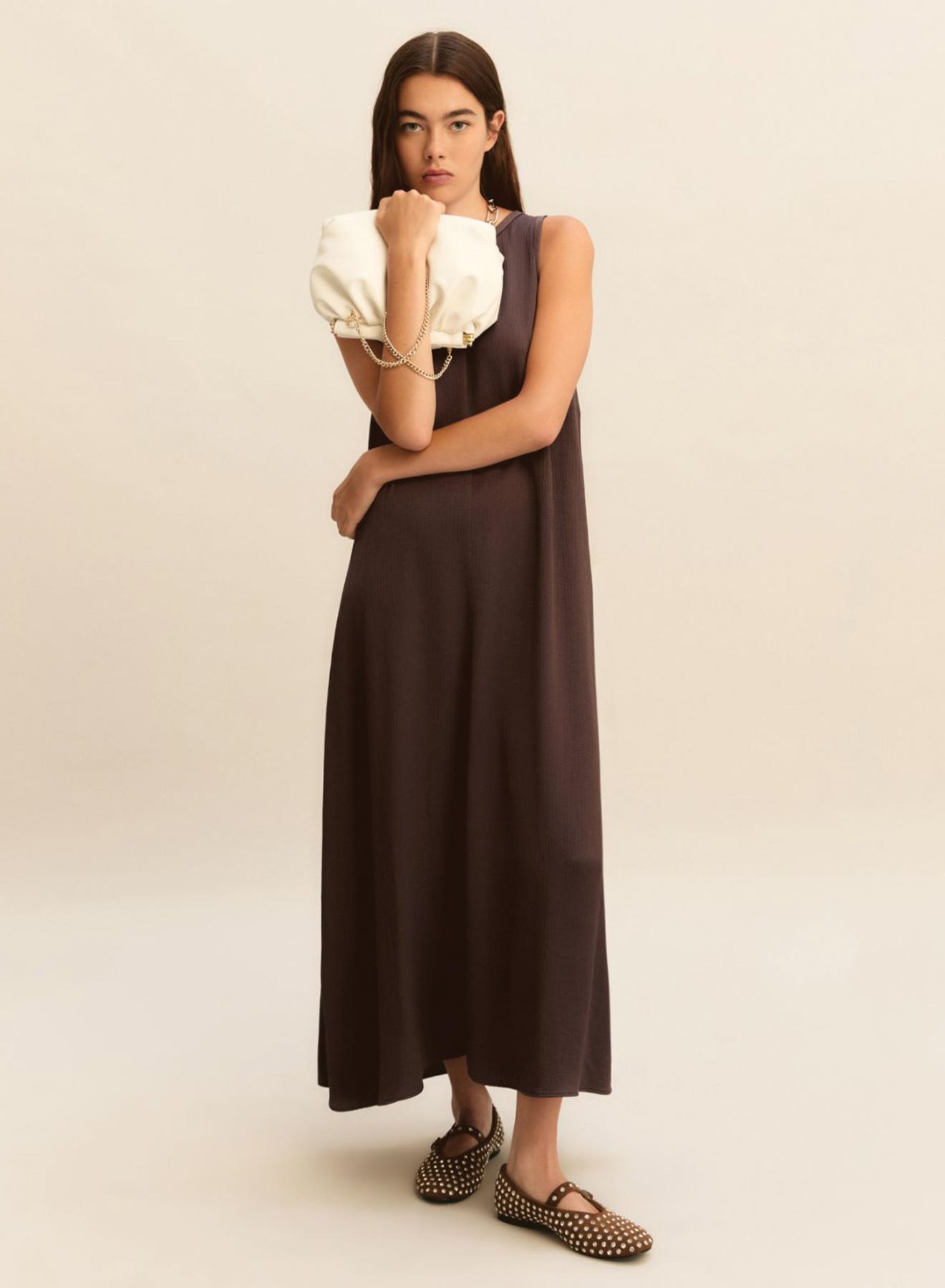 Σοκολά μακρύ αμάνικο φόρεμα Emme Marella - 1