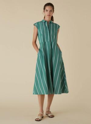 Πράσινο αμάνικο σεμιζιέ Φόρεμα ποπλίνα με ρίγες Emme Marella - 33971