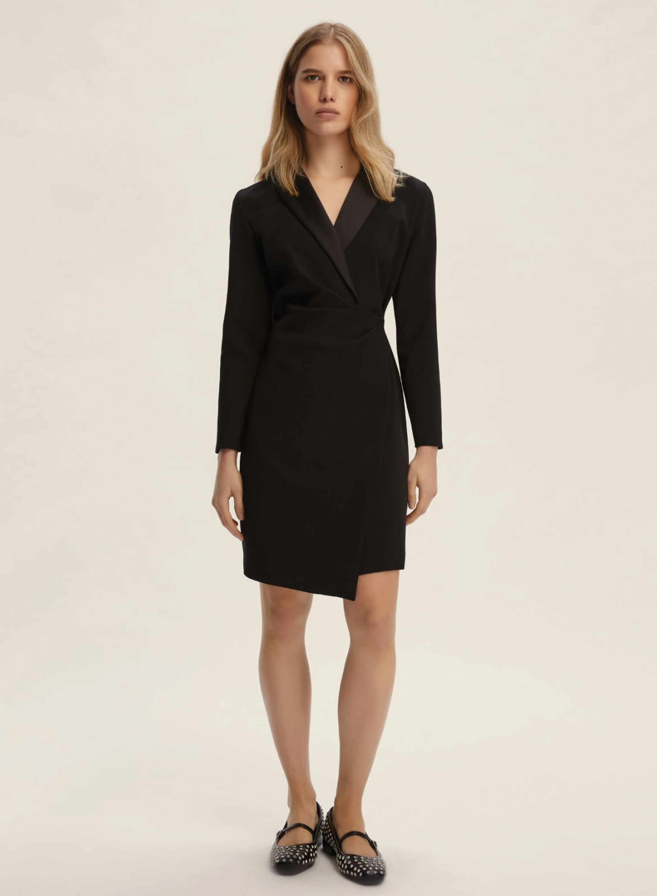 Black criss cross Dress with long sleeves and with lapel collar with satin details Emme Marella - 0