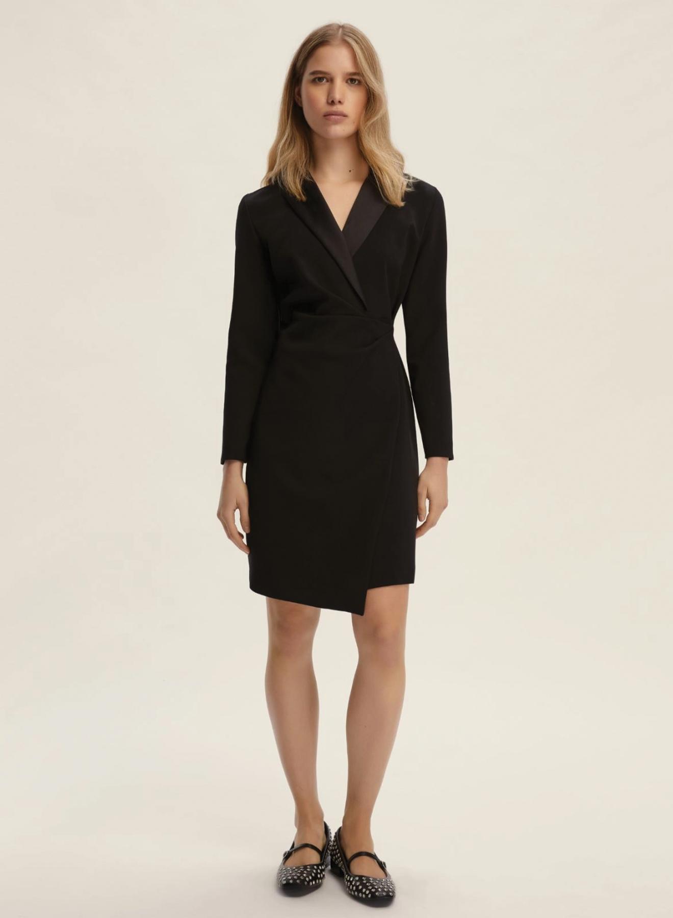 Black criss cross Dress with long sleeves and with lapel collar with satin details Emme Marella - 1