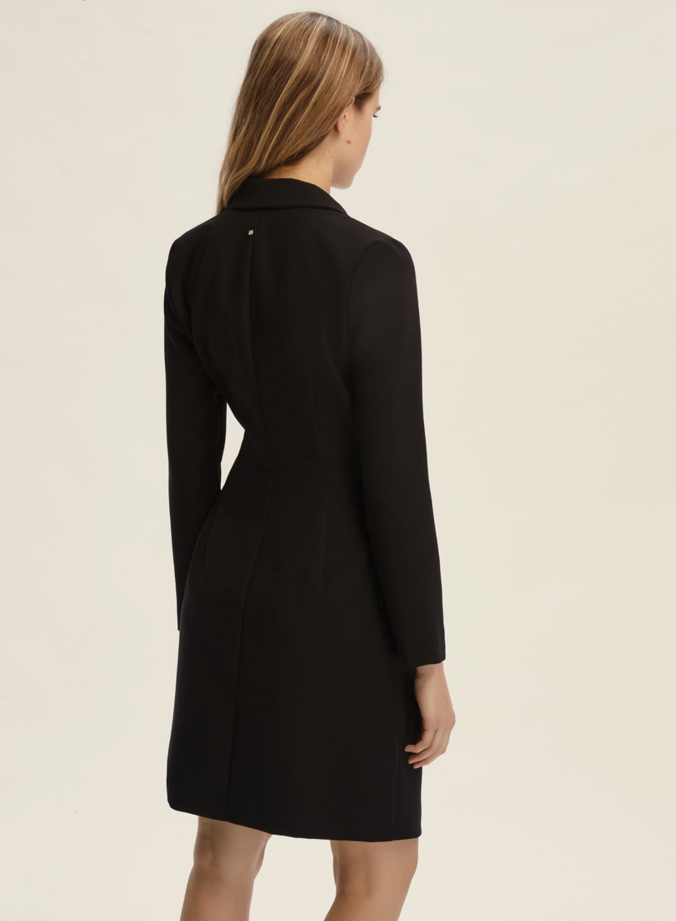 Black criss cross Dress with long sleeves and with lapel collar with satin details Emme Marella - 1