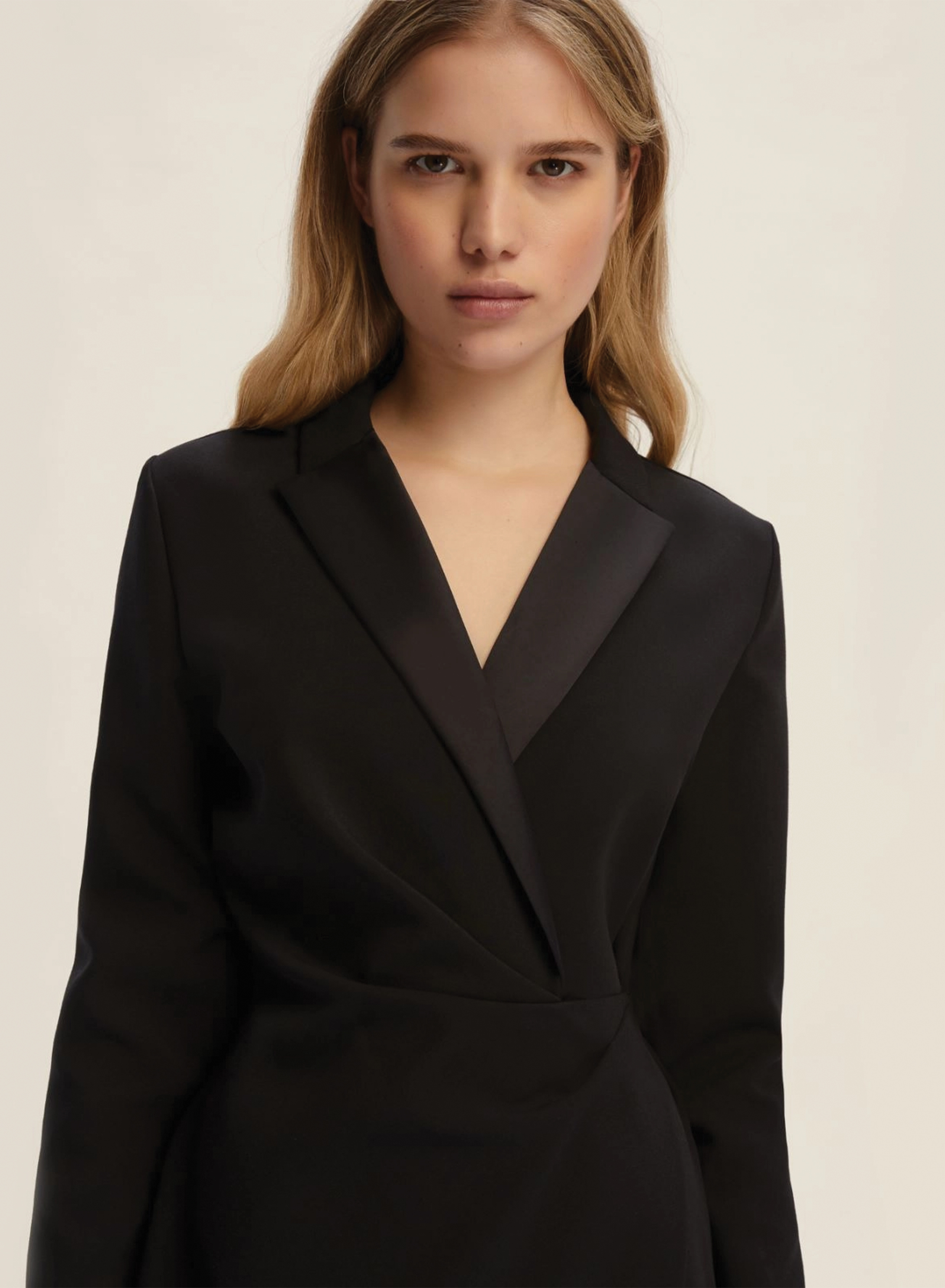 Black criss cross Dress with long sleeves and with lapel collar with satin details Emme Marella - 3