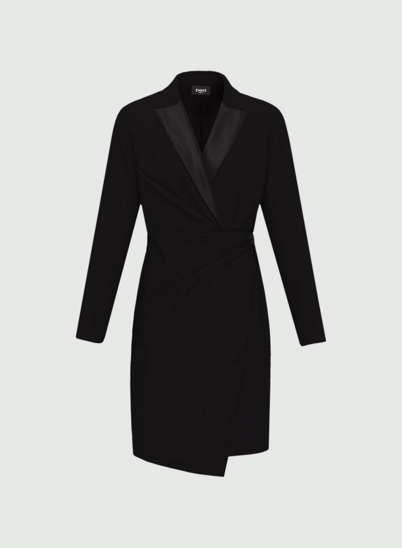 Black criss cross Dress with long sleeves and with lapel collar with satin details Emme Marella - 5
