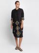 Black-Gold Lefkada Dress with buttons, rounded hem with side slits Greek Archaic Kori - 0