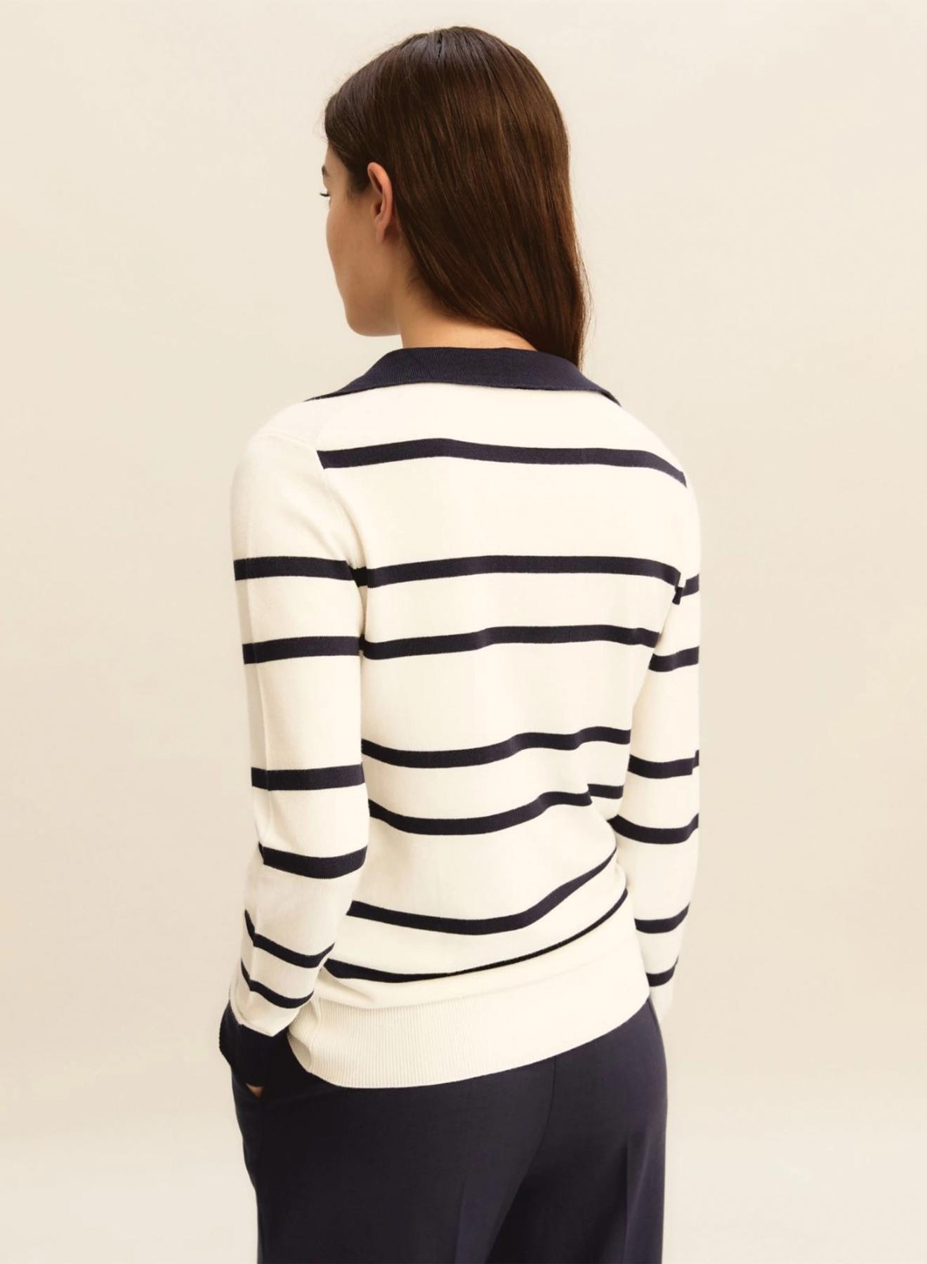 Λευκό-Μπλε Πουλόβερ polo με ρίγες Emme Marella - 4