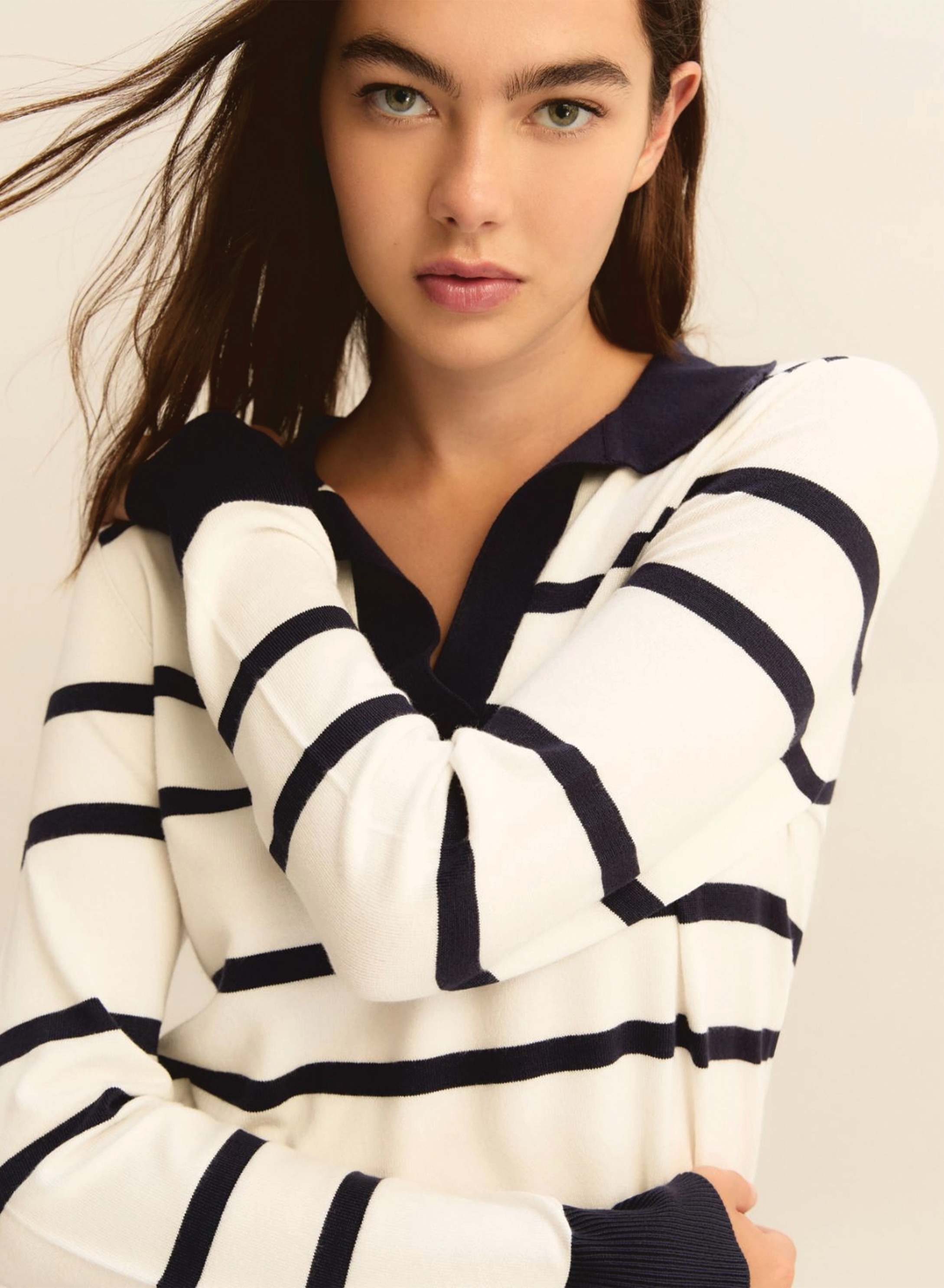 Λευκό-Μπλε Πουλόβερ polo με ρίγες Emme Marella - 2