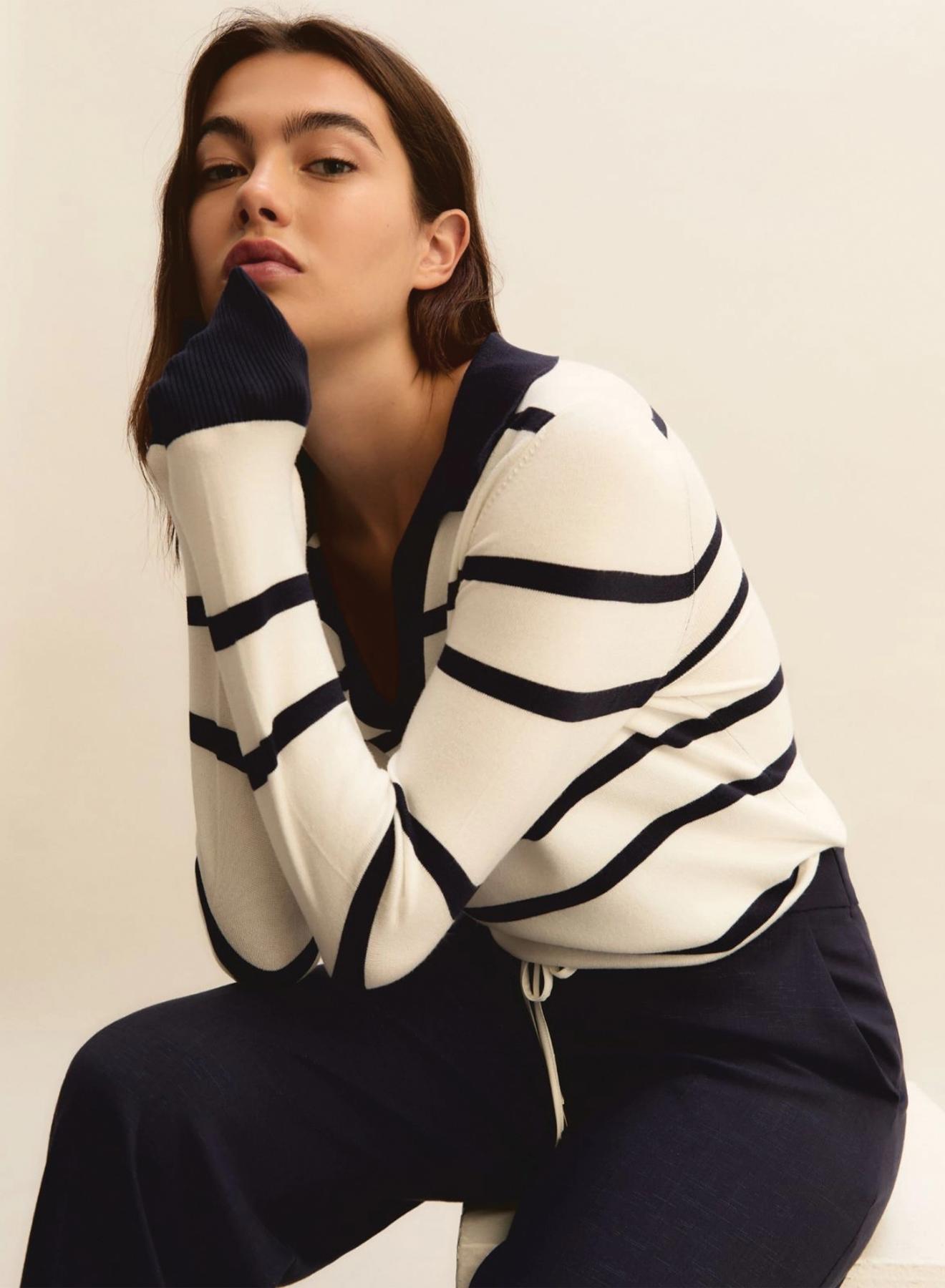 Λευκό-Μπλε Πουλόβερ polo με ρίγες Emme Marella - 2