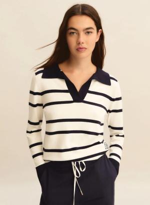 Λευκό-Μπλε Πουλόβερ polo με ρίγες Emme Marella - 54709