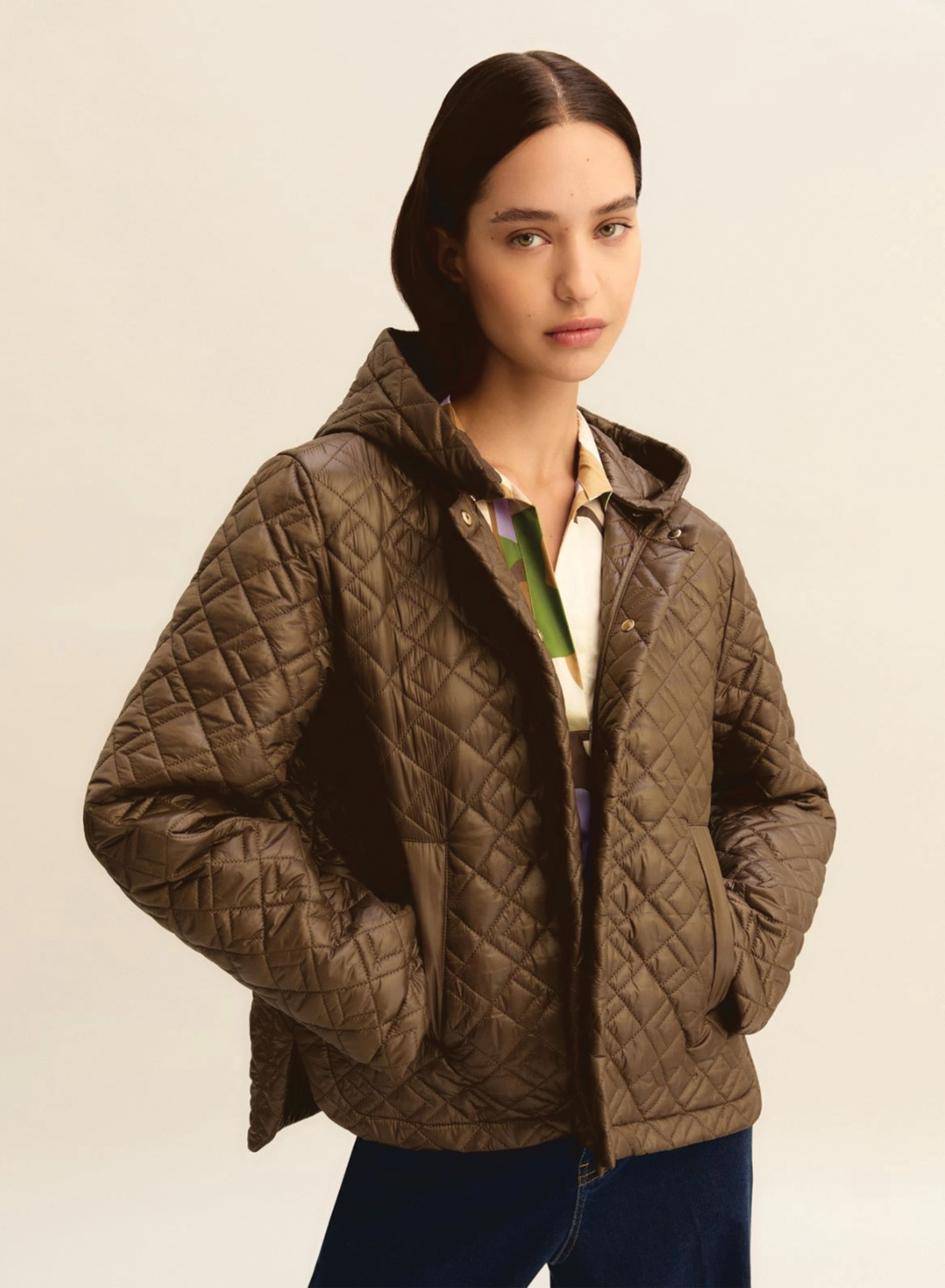 Chocolate water-repellent Jacket with adjustable hood Emme Marella - 1