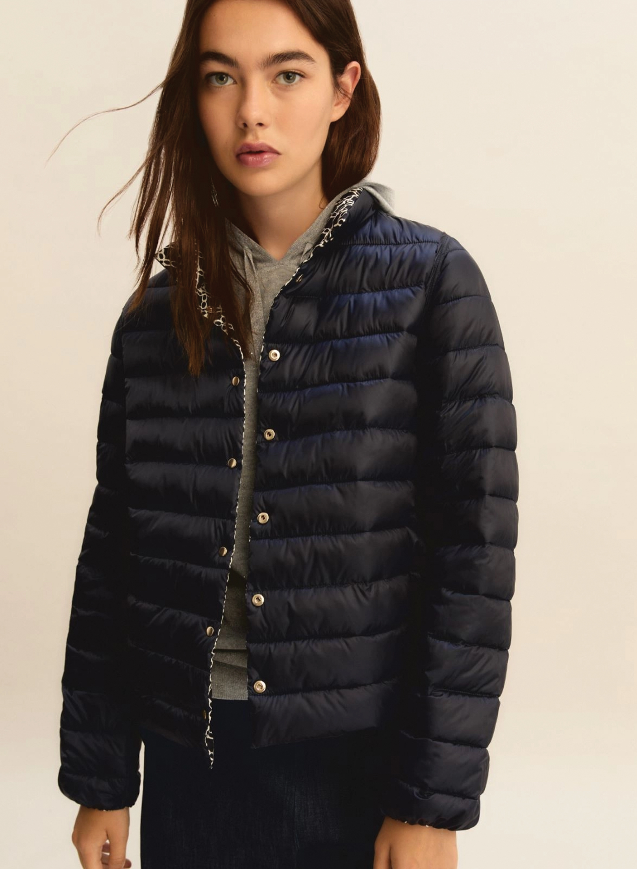 Navy Blue double face puffer Jacket with print Emme Marella - 4