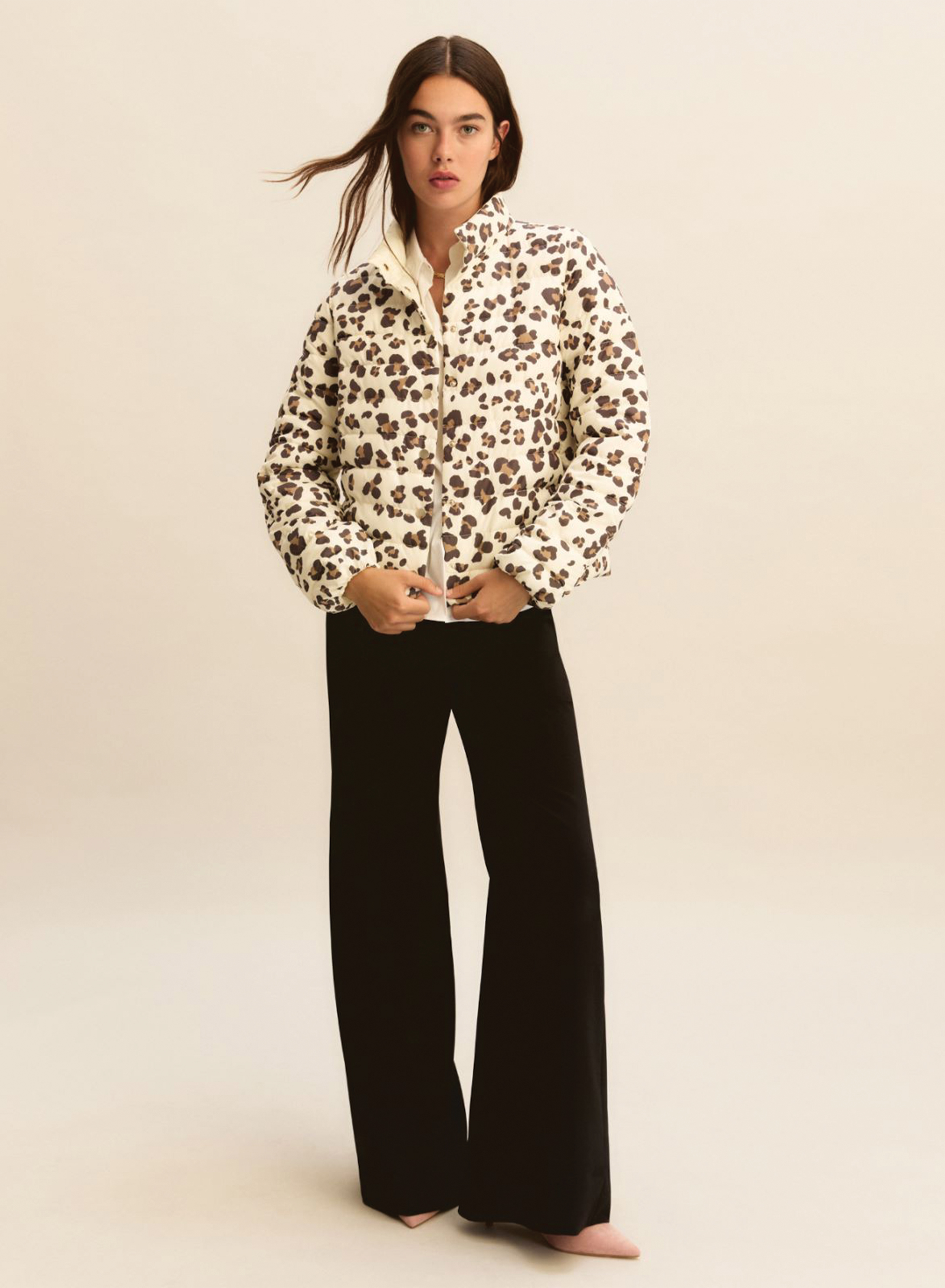 Wool White double face puffer Jacket with print Emme Marella - 0