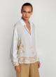 Light Grey-Gold Crete Blouse with long sleeves and with V neckline with lapel Greek Archaic Kori - 0