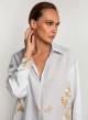 Light Grey-Gold Crete Blouse with long sleeves and with V neckline with lapel Greek Archaic Kori - 1