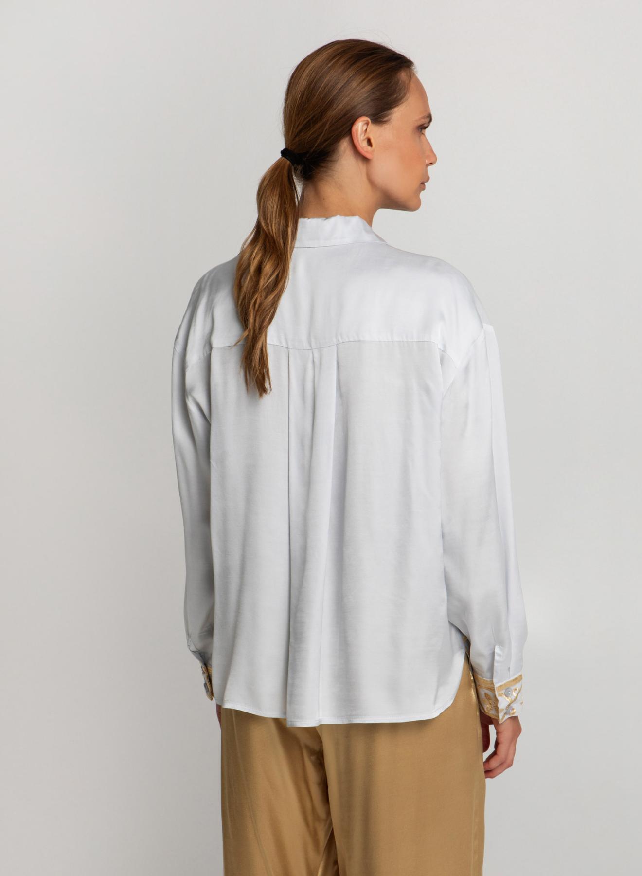 Light Grey-Gold Crete Blouse with long sleeves and with V neckline with lapel Greek Archaic Kori - 3